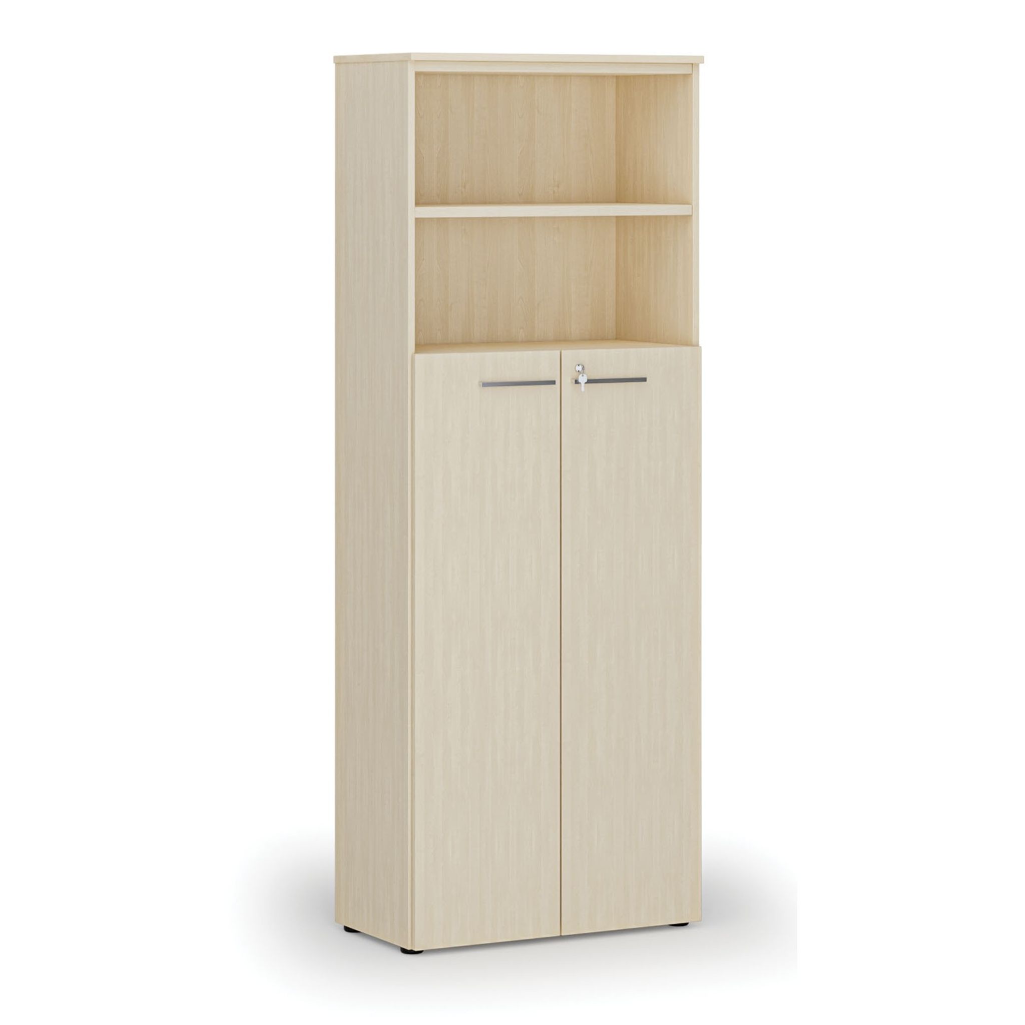 Szafa biurowa kombinowana PRIMA WOOD, drzwi na 4 poziomach, 2128 x 800 x 420 mm, brzoza