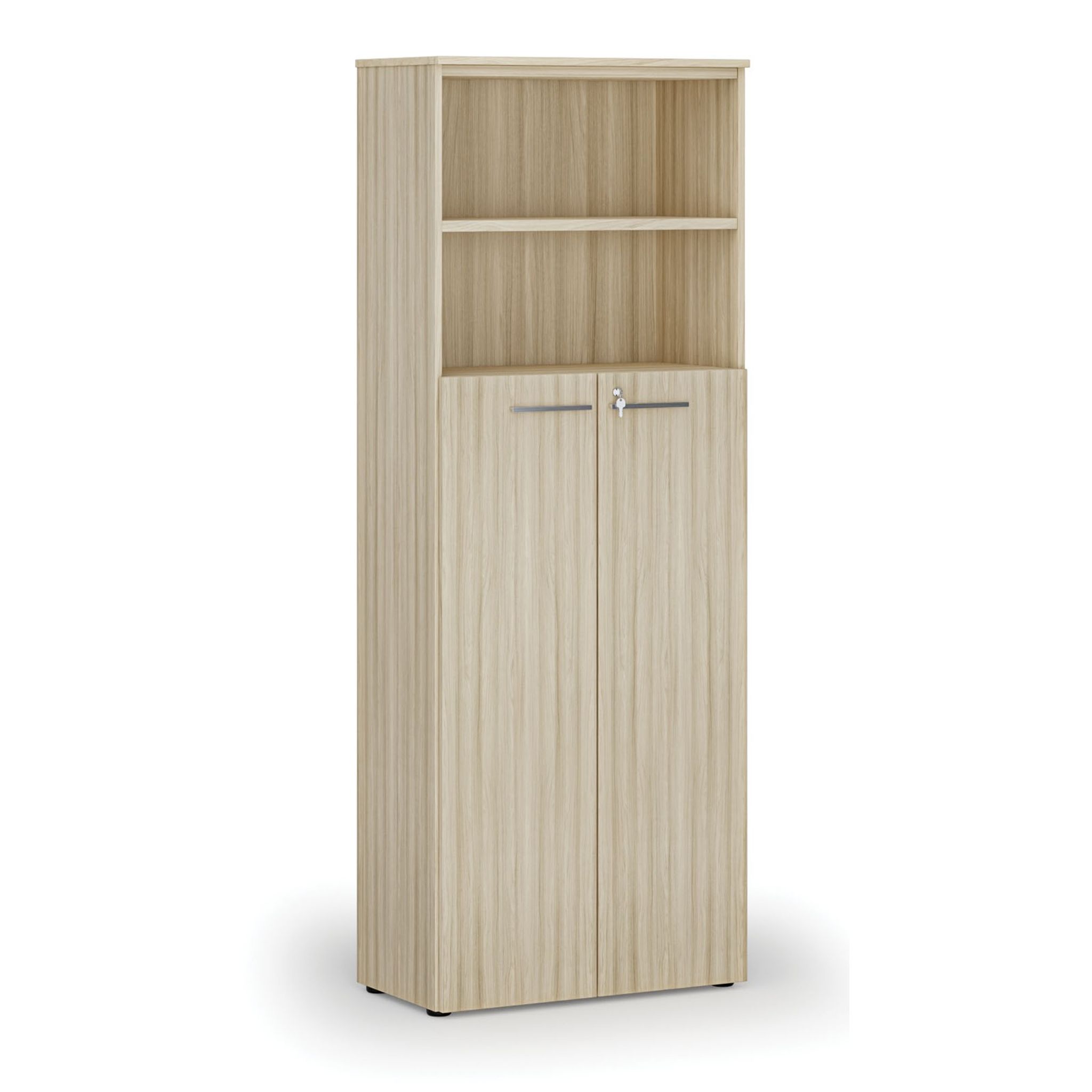 Szafa biurowa kombinowana PRIMA WOOD, drzwi na 4 poziomach, 2128 x 800 x 420 mm, dąb naturalny