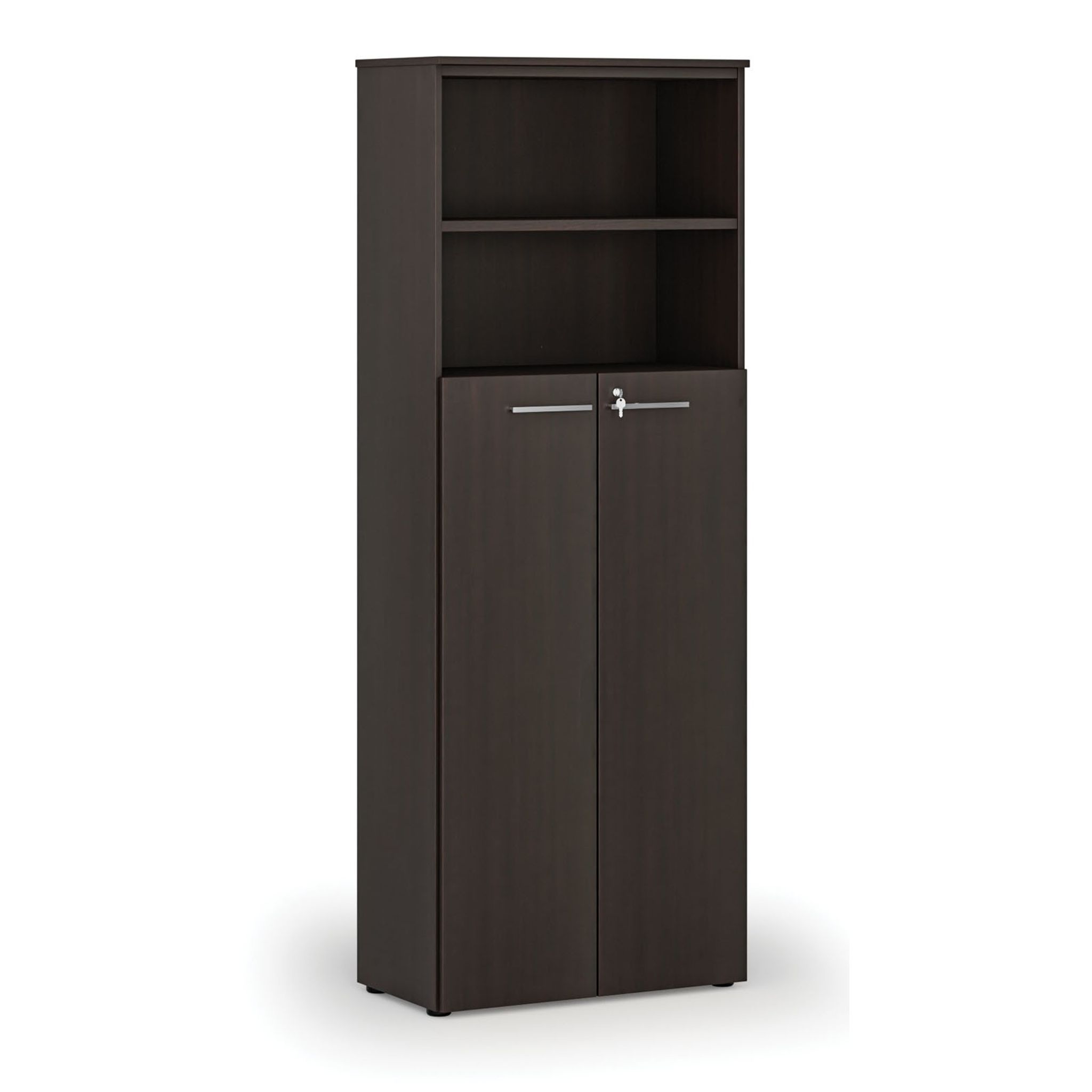 Szafa biurowa kombinowana PRIMA WOOD, drzwi na 4 poziomach, 2128 x 800 x 420 mm, wenge