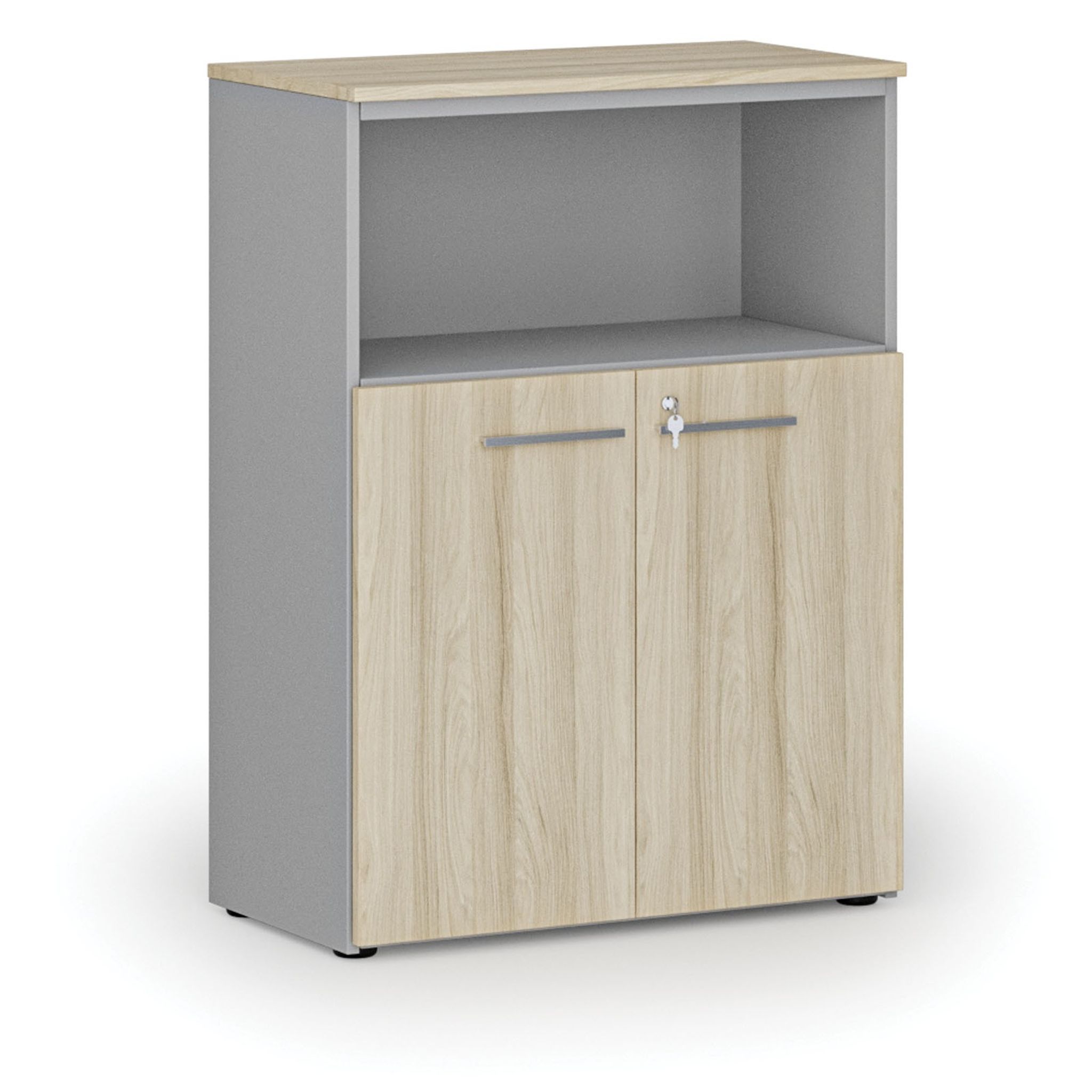 Szafa biurowa kombinowana PRIMO GRAY, 800 x 420 x 1087 mm, szary/dąb naturalny