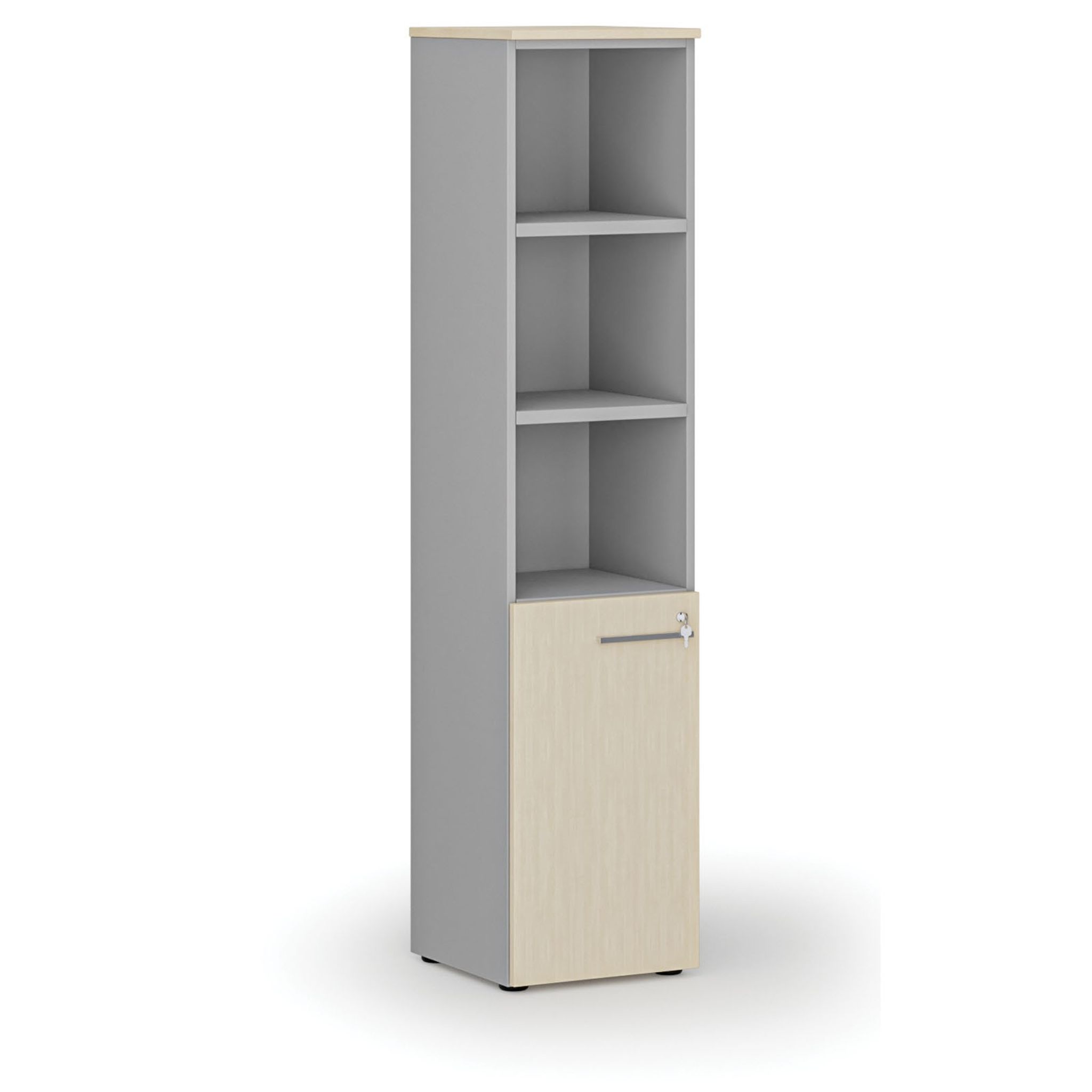 Szafa biurowa kombinowana PRIMO GRAY, drzwi na 2 poziomach, 400 x 420 x 1781 mm, szary/brzoza