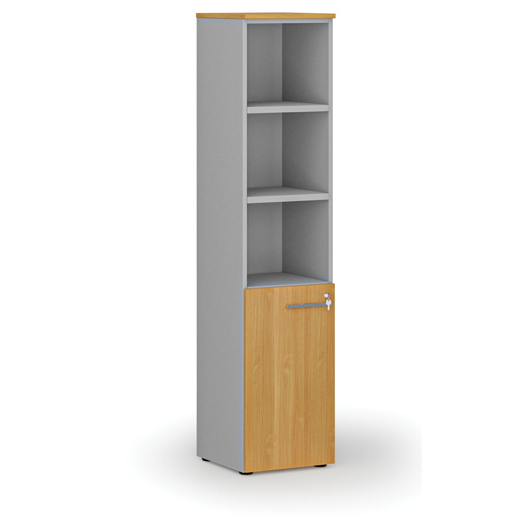 Szafa biurowa kombinowana PRIMO GRAY, drzwi na 2 poziomach, 400 x 420 x 1781 mm, szary/buk