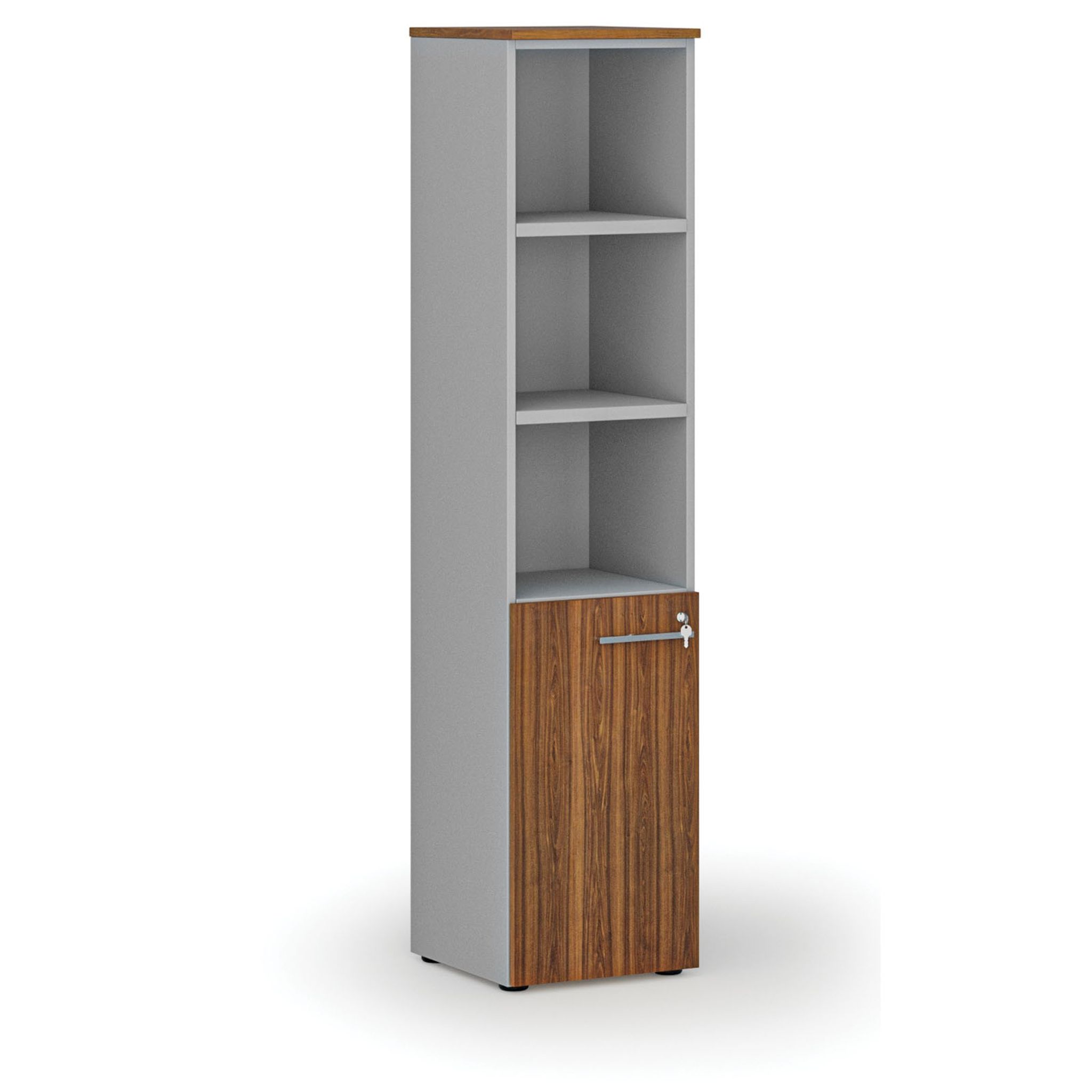 Szafa biurowa kombinowana PRIMO GRAY, drzwi na 2 poziomach, 400 x 420 x 1781 mm, szary/orzech