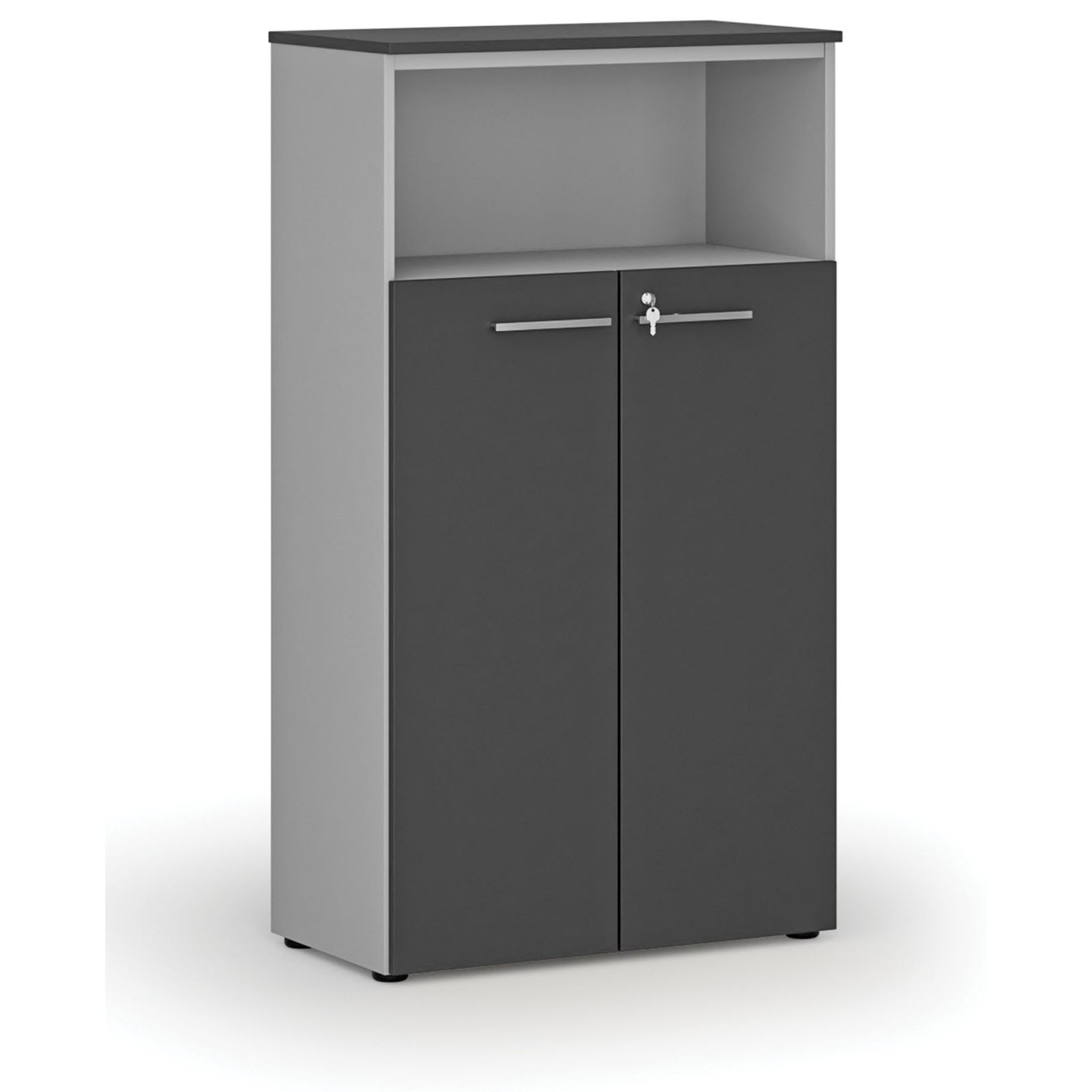 Szafa biurowa kombinowana PRIMO GRAY, drzwi na 3 poziomach, 800 x 420 x 1434 mm, szary/grafit