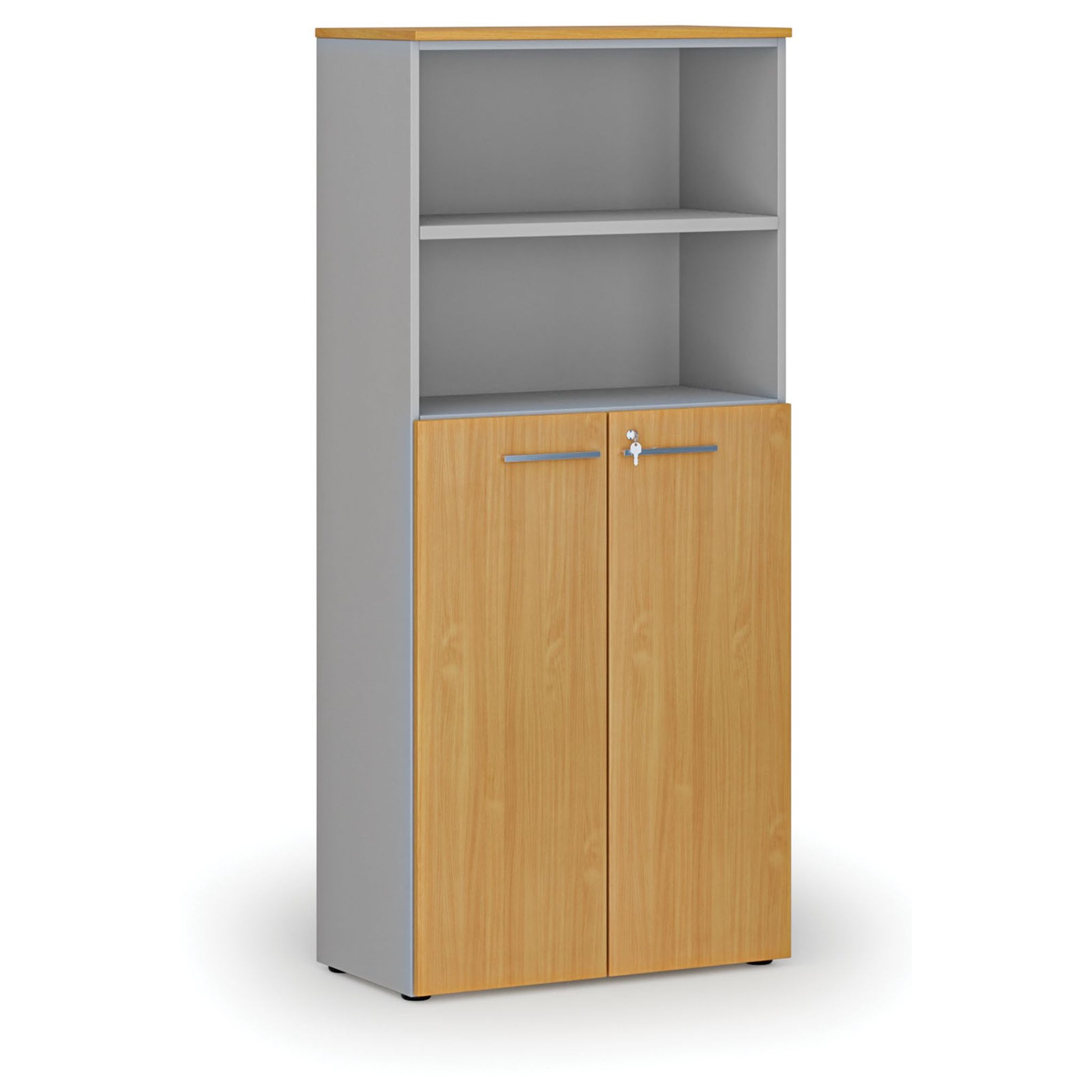 Szafa biurowa kombinowana PRIMO GRAY, drzwi na 3 poziomach, 800 x 420 x 1781 mm, szary/buk