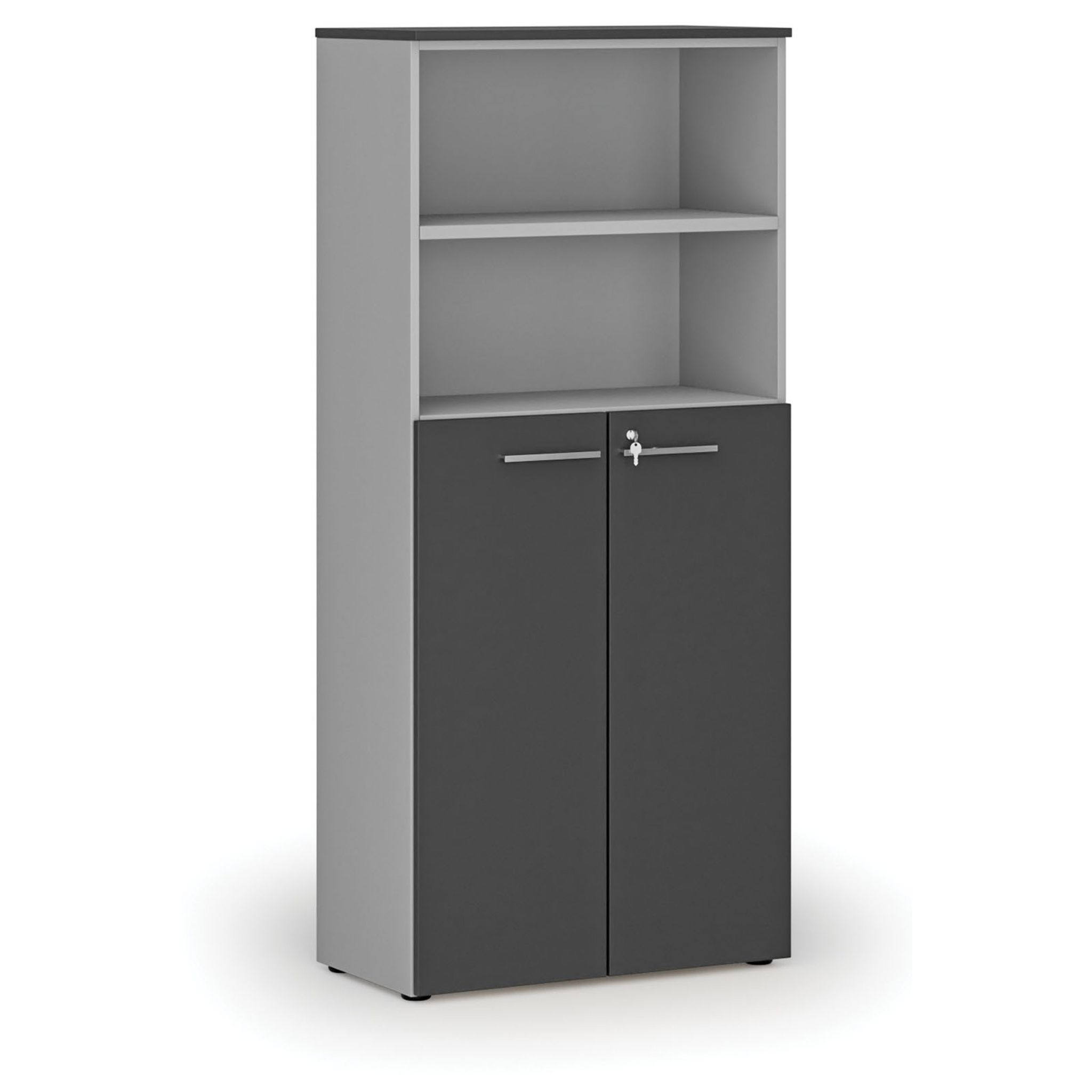 Szafa biurowa kombinowana PRIMO GRAY, drzwi na 3 poziomach, 800 x 420 x 1781 mm, szary/grafit