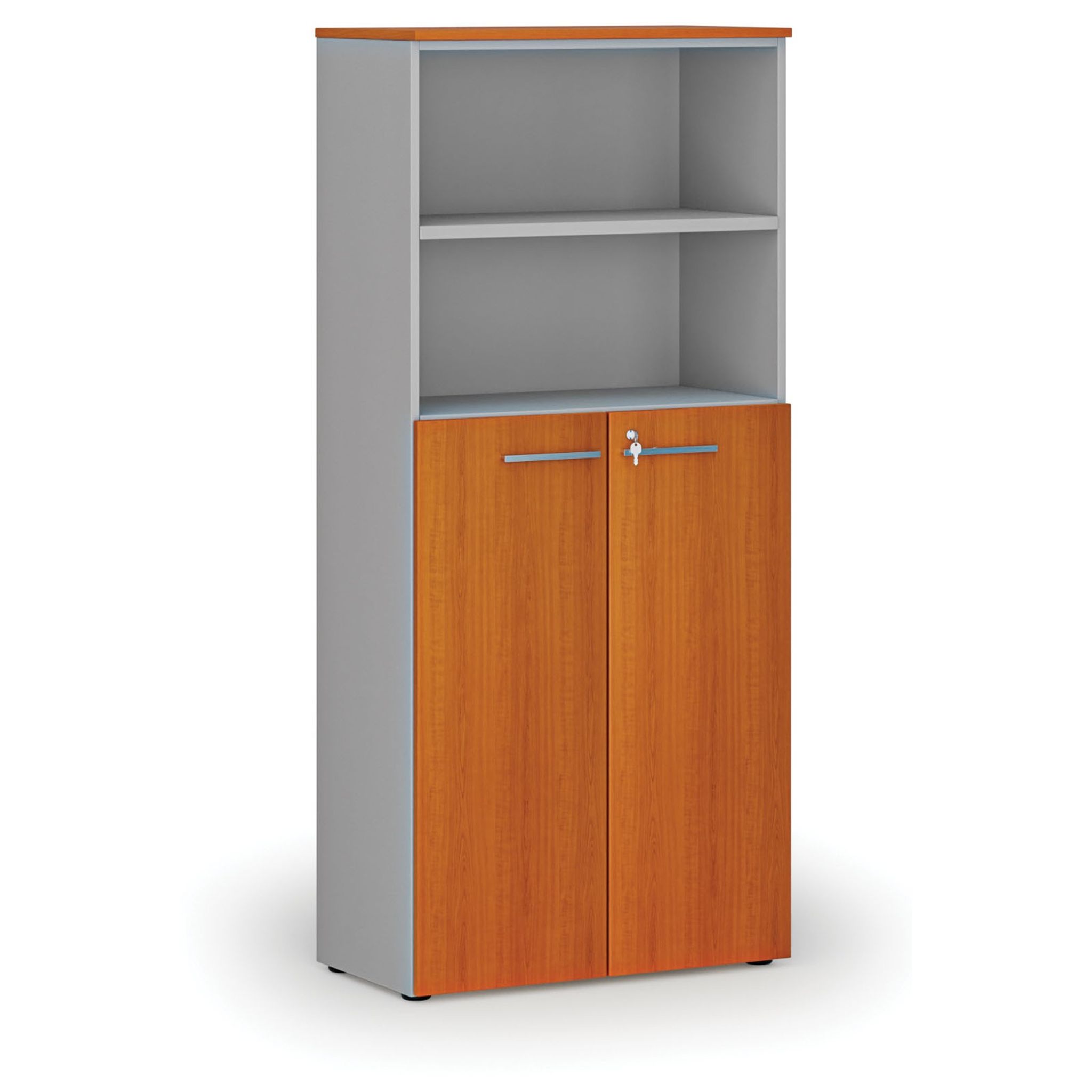 Szafa biurowa kombinowana PRIMO GRAY, drzwi na 3 poziomach, 800 x 420 x 1781 mm, szary/wiśnia