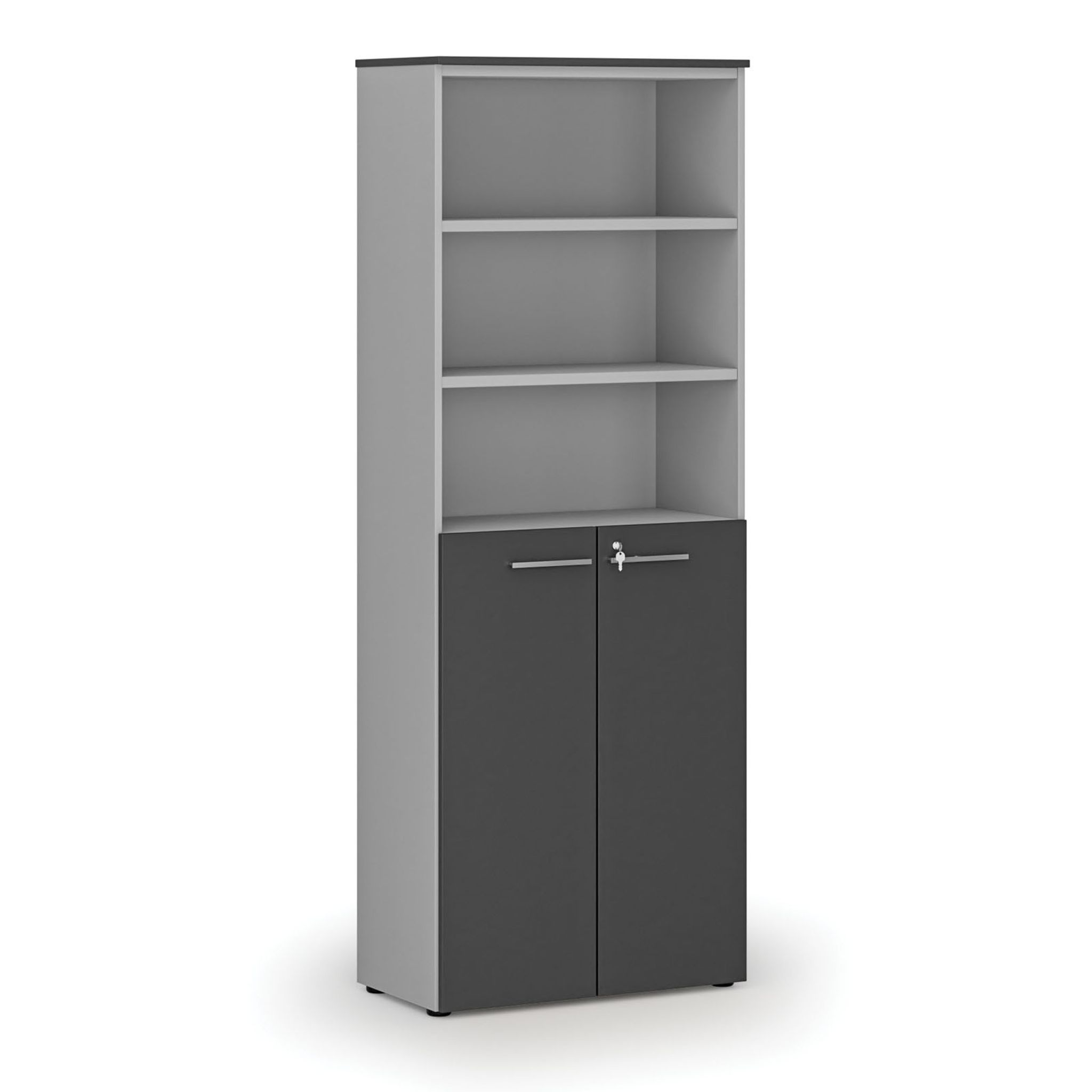 Szafa biurowa kombinowana PRIMO GRAY, drzwi na 3 poziomach, 800 x 420 x 2128 mm, szary/grafit