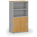 Szafa biurowa kombinowana PRIMO GRAY, drzwi przesuwne na 2 poziomach, 1434 x 800 x 420 mm, szary/buk