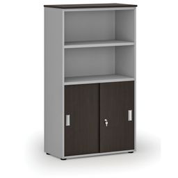 Szafa biurowa kombinowana PRIMO GRAY, drzwi przesuwne na 2 poziomach, 1434 x 800 x 420 mm, szary/wenge