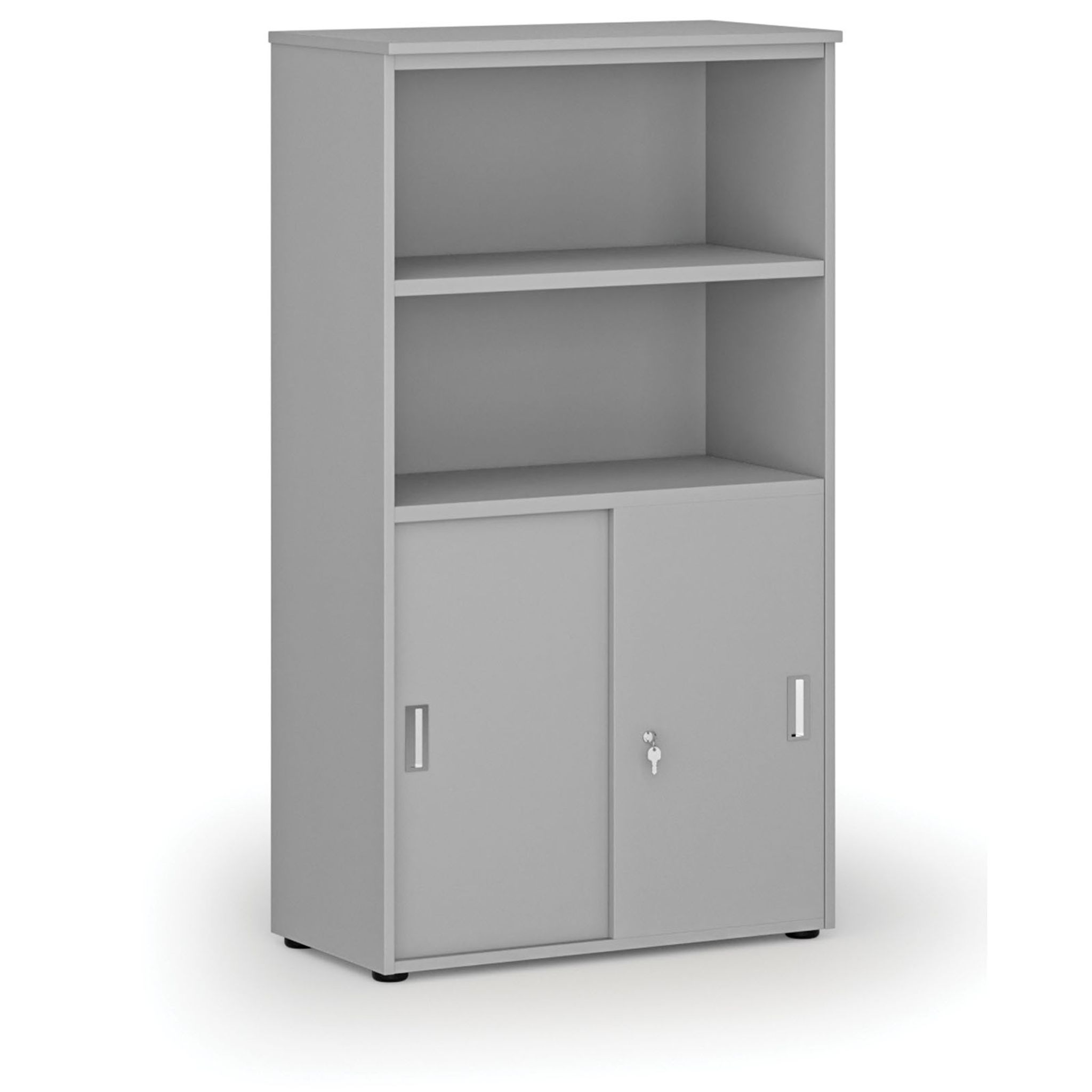 Szafa biurowa kombinowana PRIMO GRAY, drzwi przesuwne na 2 poziomach, 1434 x 800 x 420 mm, szary