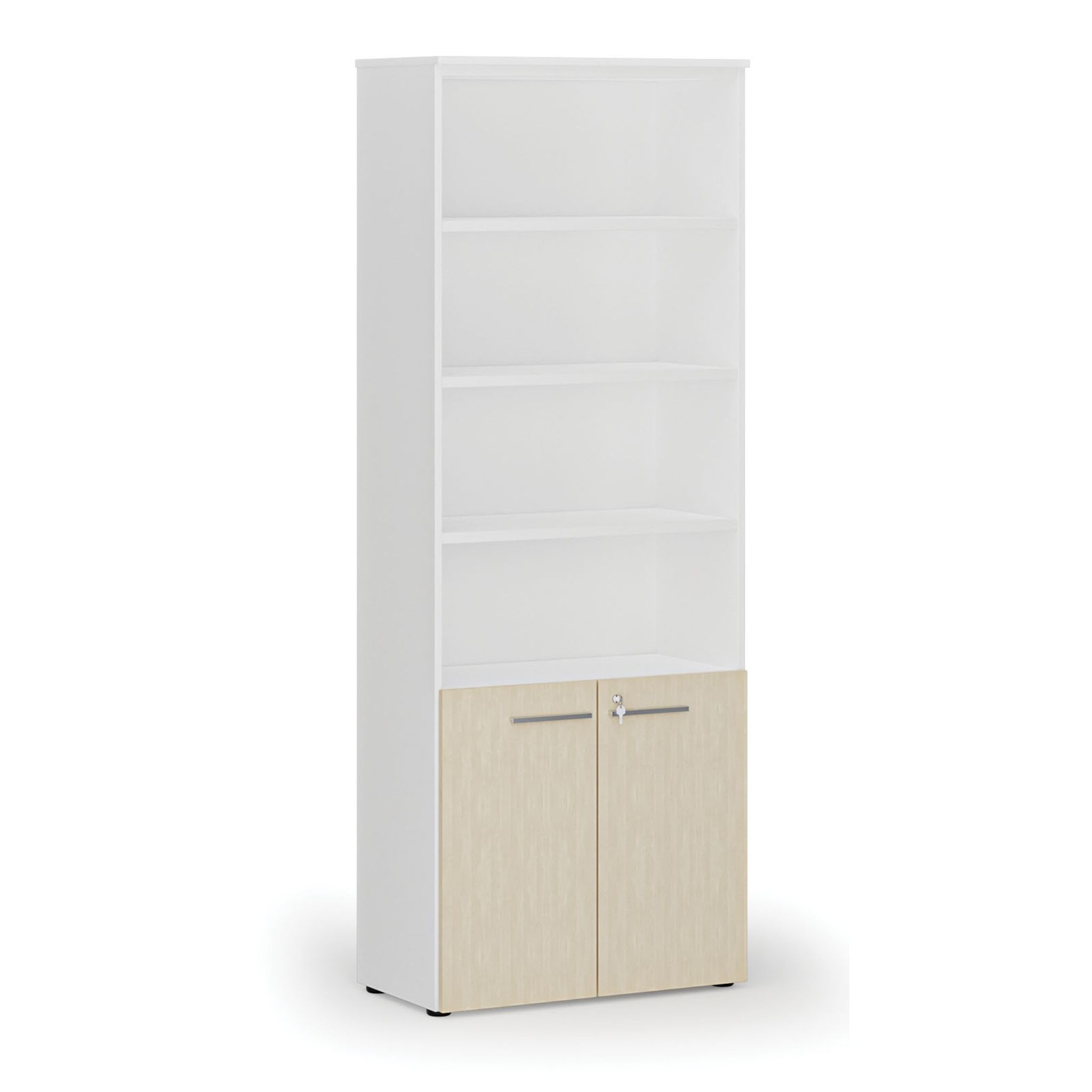 Szafa biurowa kombinowana PRIMO WHITE, drzwi na 2 poziomach, 2128 x 800 x 420 mm, biały/brzoza