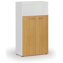 Szafa biurowa kombinowana PRIMO WHITE, drzwi na 3 poziomach, 1434 x 800 x 420 mm, biały/buk