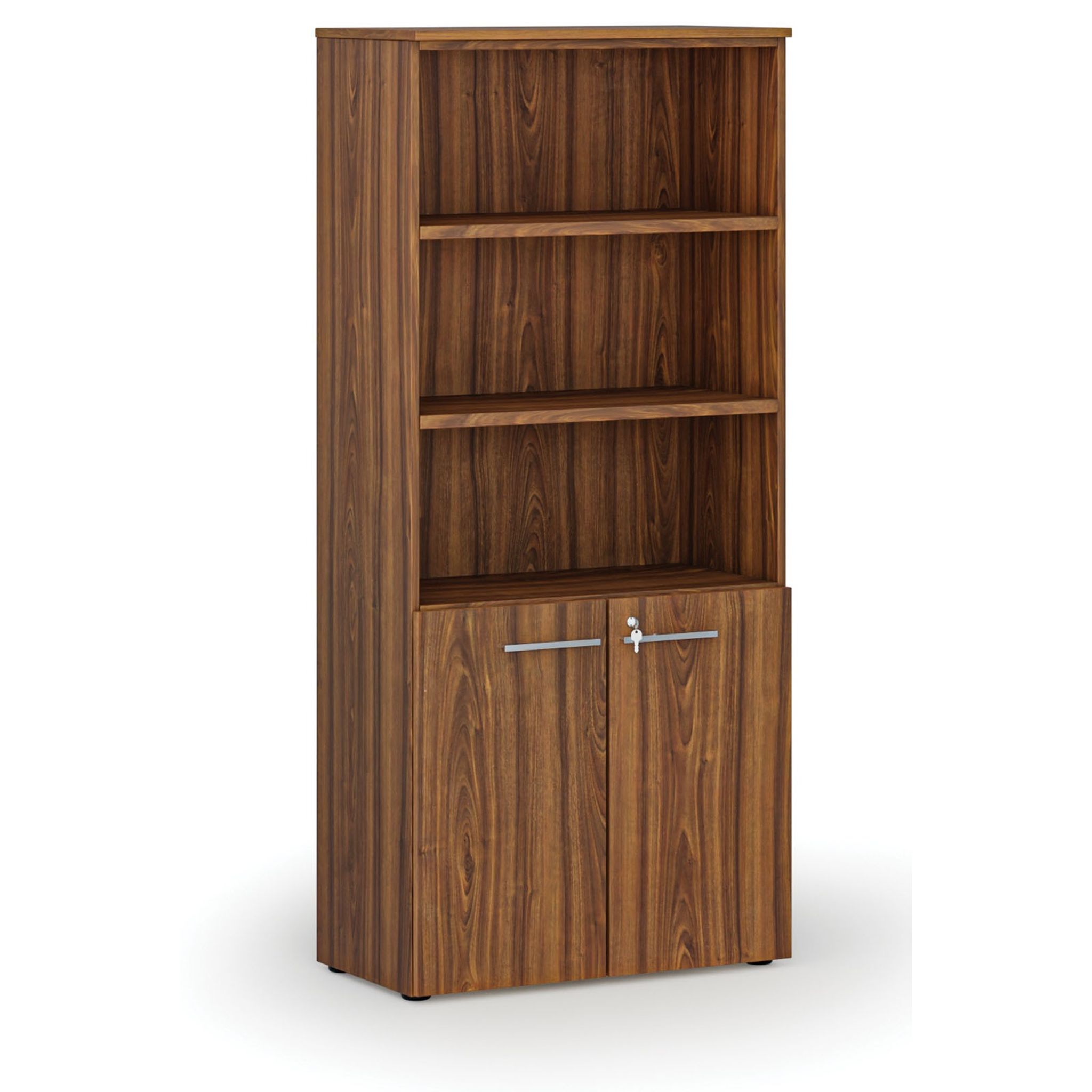 Szafa biurowa kombinowana PRIMO WOOD, drzwi na 2 poziomach, 800 x 420 x 1781 mm, orzech
