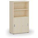 Szafa biurowa kombinowana PRIMO WOOD, drzwi przesuwne na 2 poziomach, 1434 x 800 x 420 mm, brzoza