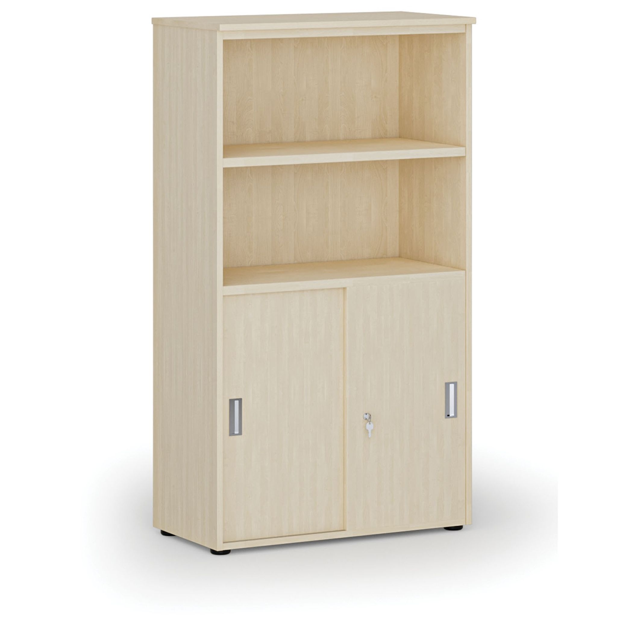 Szafa biurowa kombinowana PRIMO WOOD, drzwi przesuwne na 2 poziomach, 1434 x 800 x 420 mm