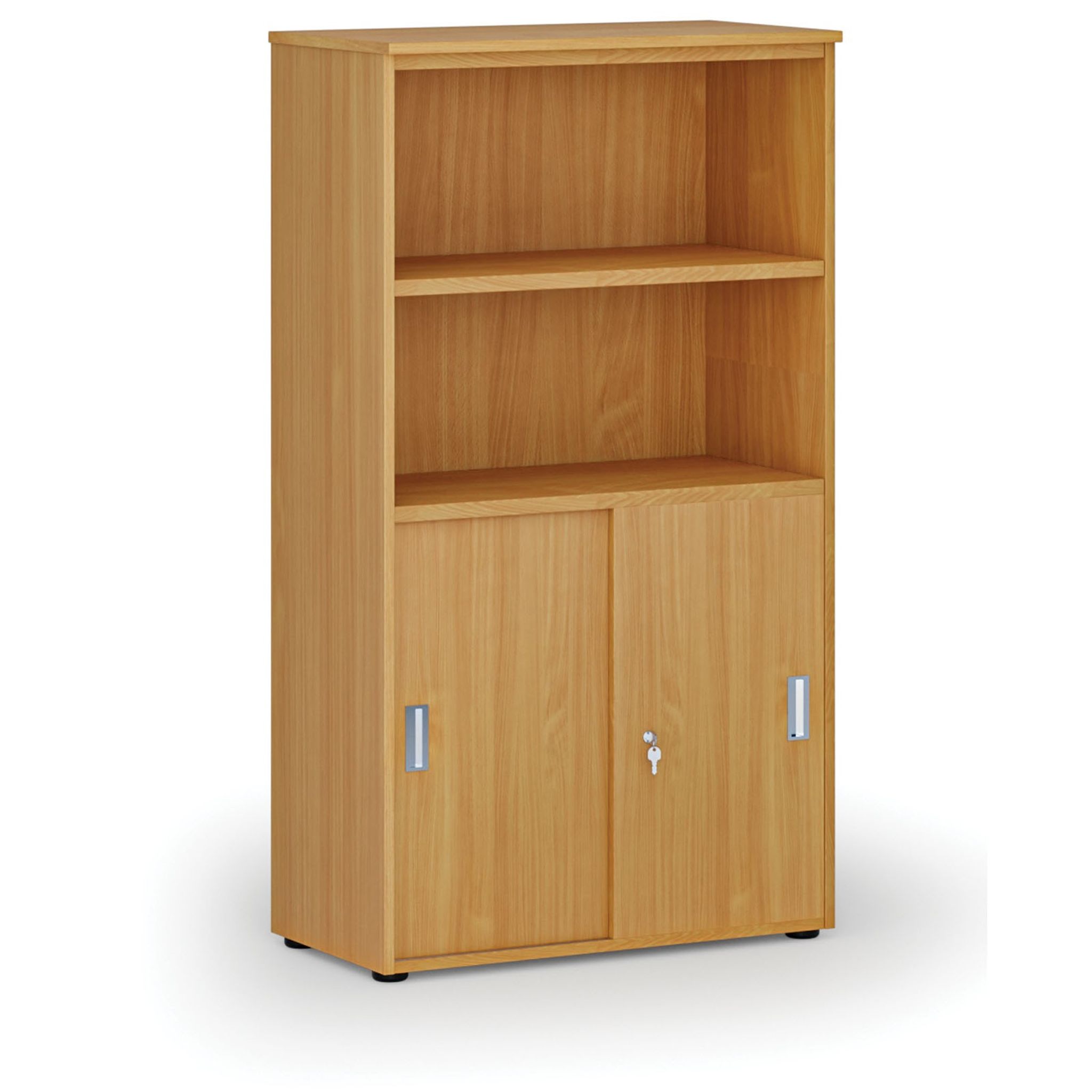 Szafa biurowa kombinowana PRIMO WOOD, drzwi przesuwne na 2 poziomach, 1434 x 800 x 420 mm, buk