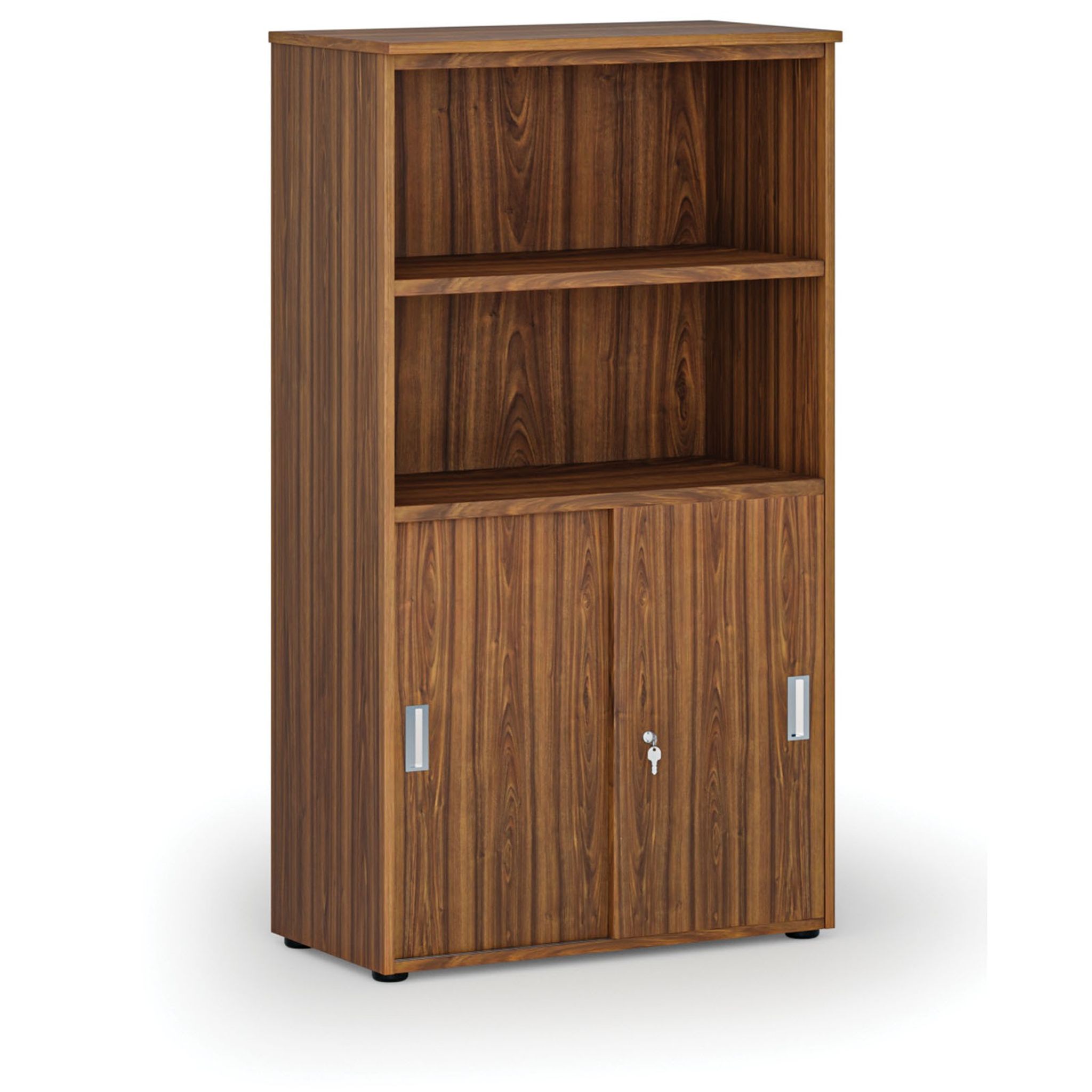 Szafa biurowa kombinowana PRIMO WOOD, drzwi przesuwne na 2 poziomach, 1434 x 800 x 420 mm, orzech