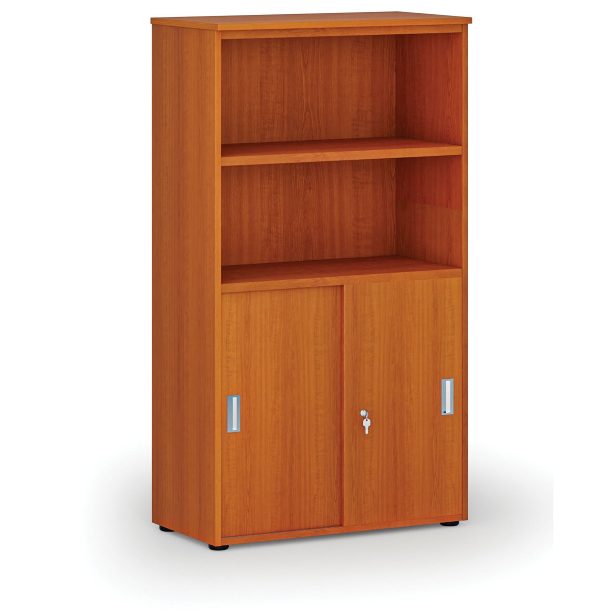 Szafa biurowa kombinowana PRIMO WOOD, drzwi przesuwne na 2 poziomach, 1434 x 800 x 420 mm, wiśnia