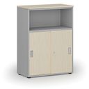 Szafa biurowa kombinowana z drzwiami przesuwnymi PRIMO GRAY, 800 x 420 x 1087 mm, szary/brzoza
