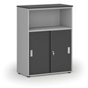 Szafa biurowa kombinowana z drzwiami przesuwnymi PRIMO GRAY, 800 x 420 x 1087 mm, szary/grafit