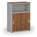 Szafa biurowa kombinowana z drzwiami przesuwnymi PRIMO GRAY, 800 x 420 x 1087 mm, szary/orzech