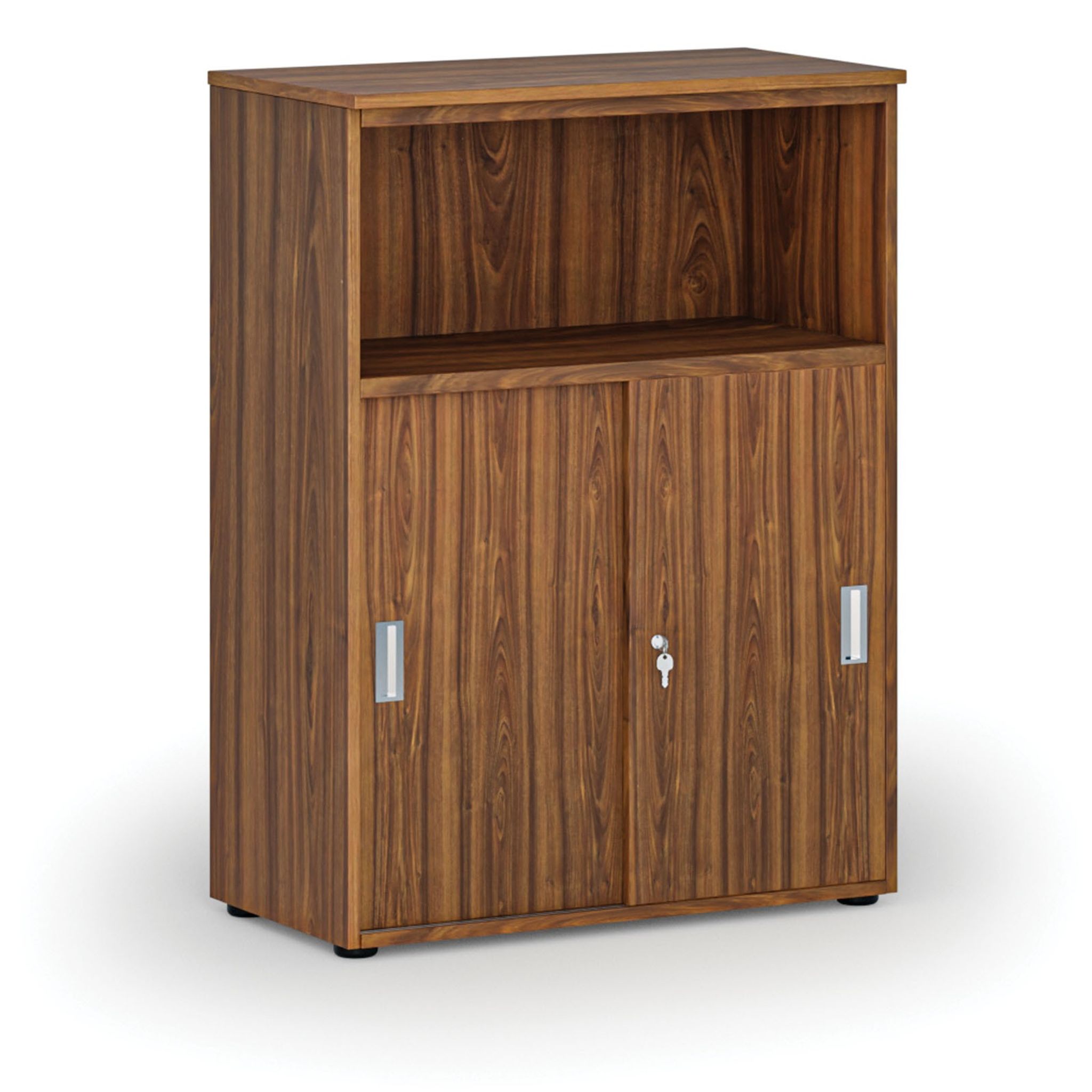 Szafa biurowa kombinowana z drzwiami przesuwnymi PRIMO WOOD, 800 x 420 x 1087 mm, orzech
