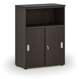 Szafa biurowa kombinowana z drzwiami przesuwnymi PRIMO WOOD, 800 x 420 x 1087 mm, wenge