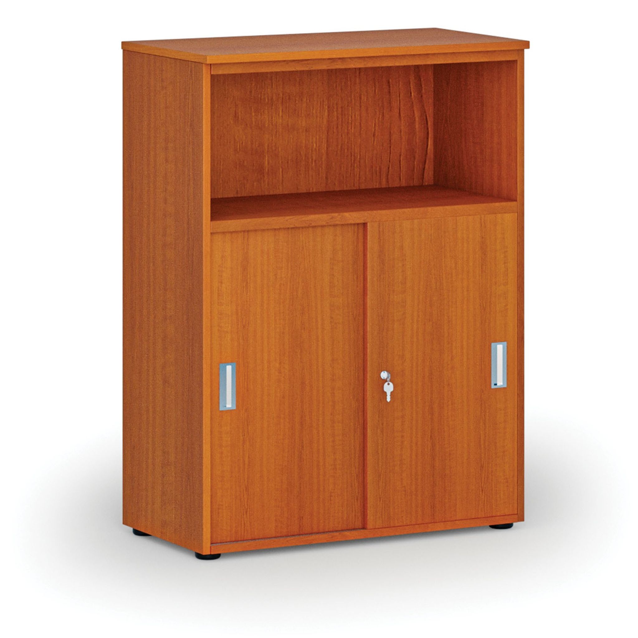 Szafa biurowa kombinowana z drzwiami przesuwnymi PRIMO WOOD, 800 x 420 x 1087 mm, wiśnia