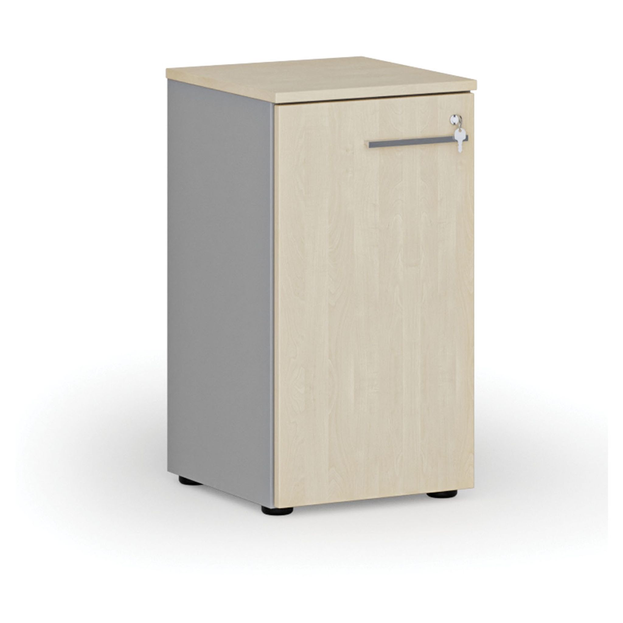 Szafa biurowa niska z drzwiami PRIMO GRAY, 400 x 420 x 740 mm, szary/brzoza
