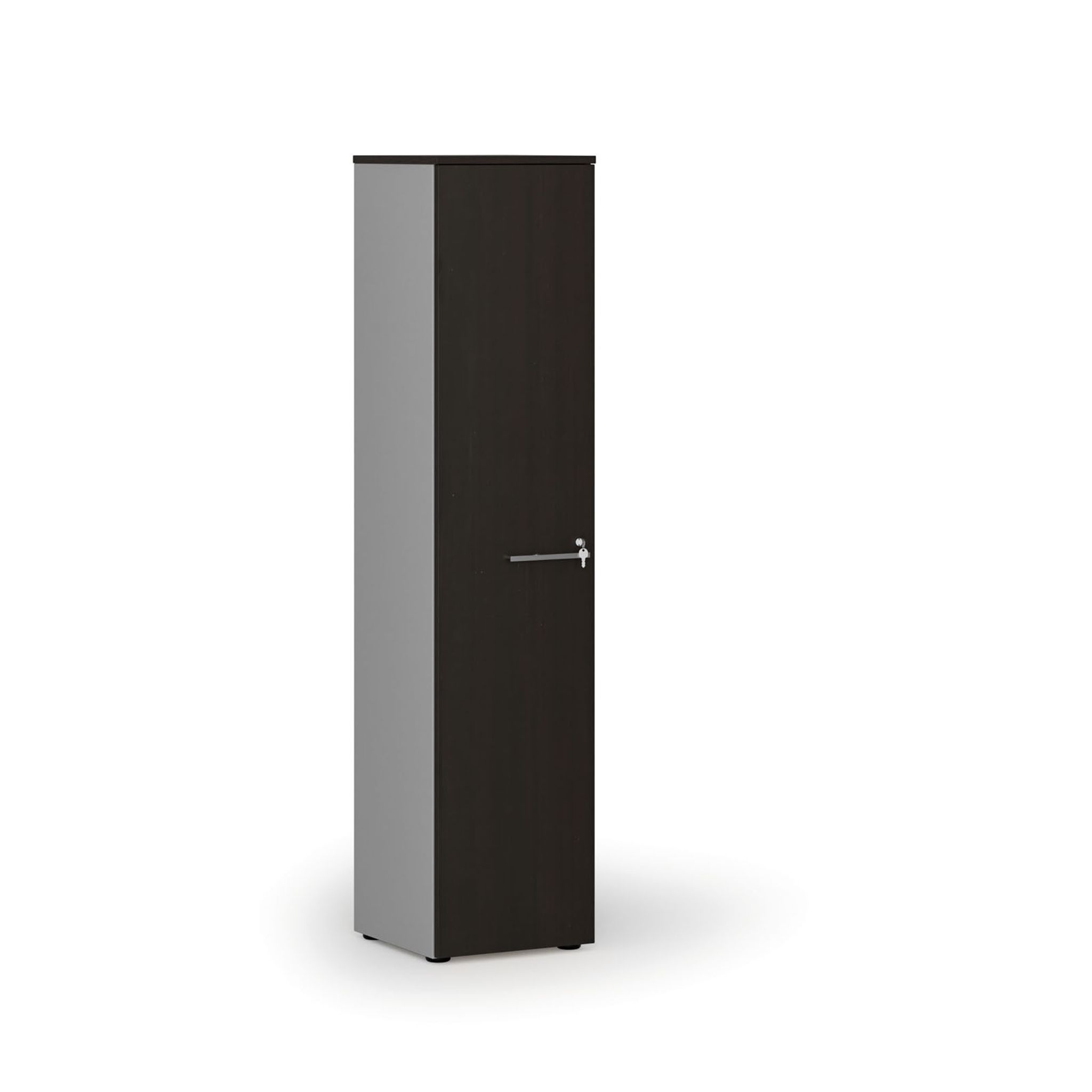 Szafa biurowa wąska PRIMO GRAY, 1781 x 400 x 420 mm, szary/wenge