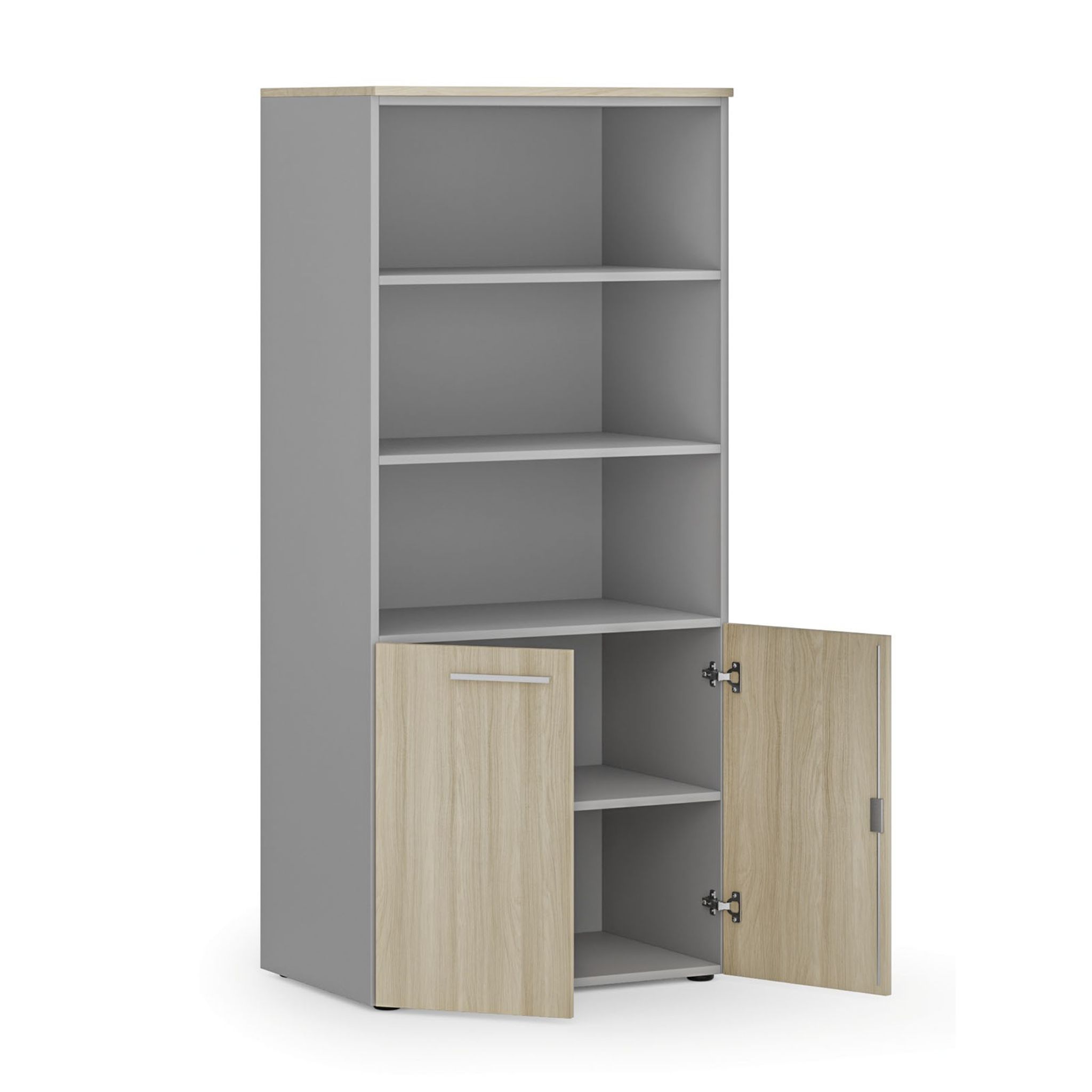 Szafa biurowa z drzwiami niskimi PRIMO GRAY, 800 x 500 x 1781 mm, szary/dąb naturalny