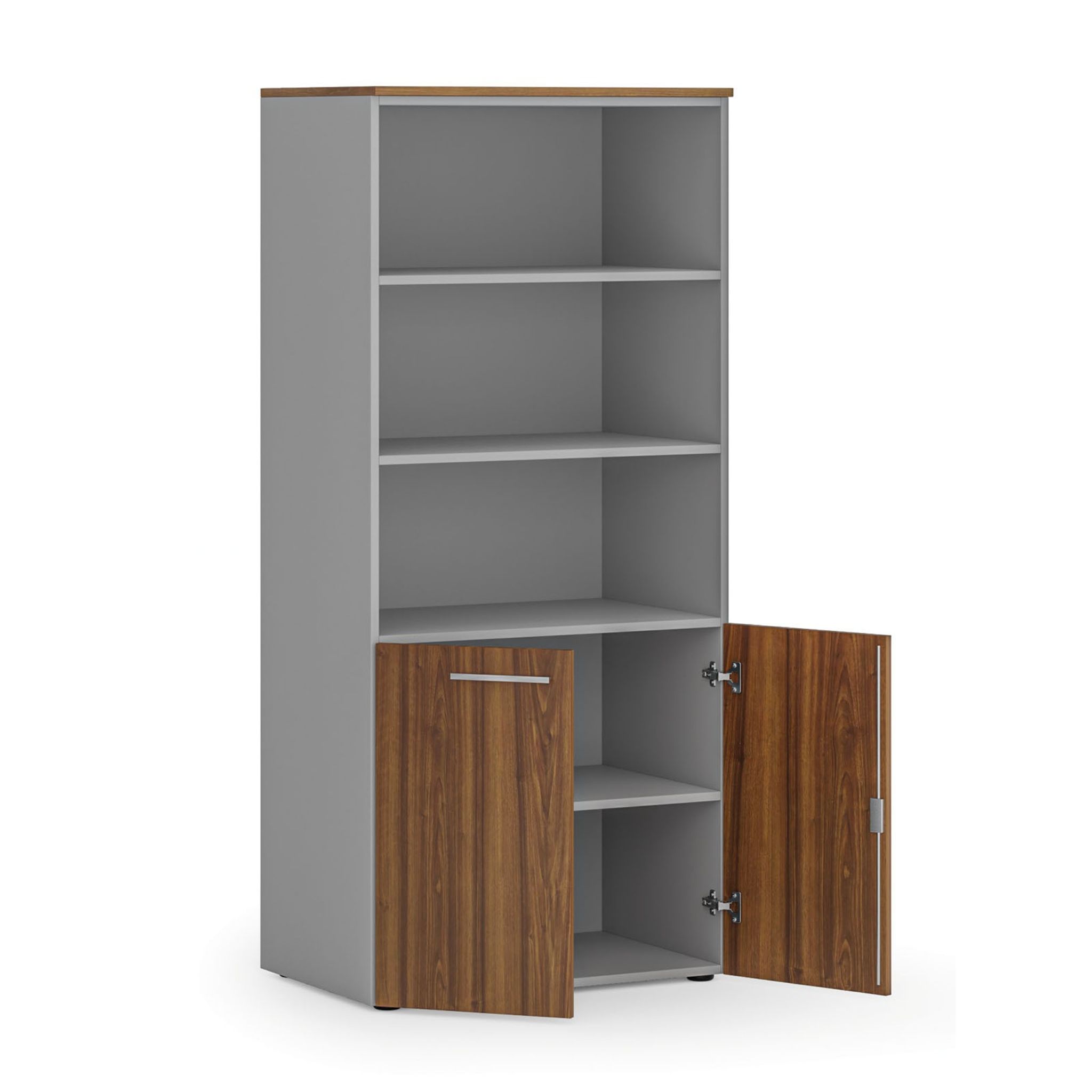 Szafa biurowa z drzwiami niskimi PRIMO GRAY, 800 x 500 x 1781 mm, szary/orzech