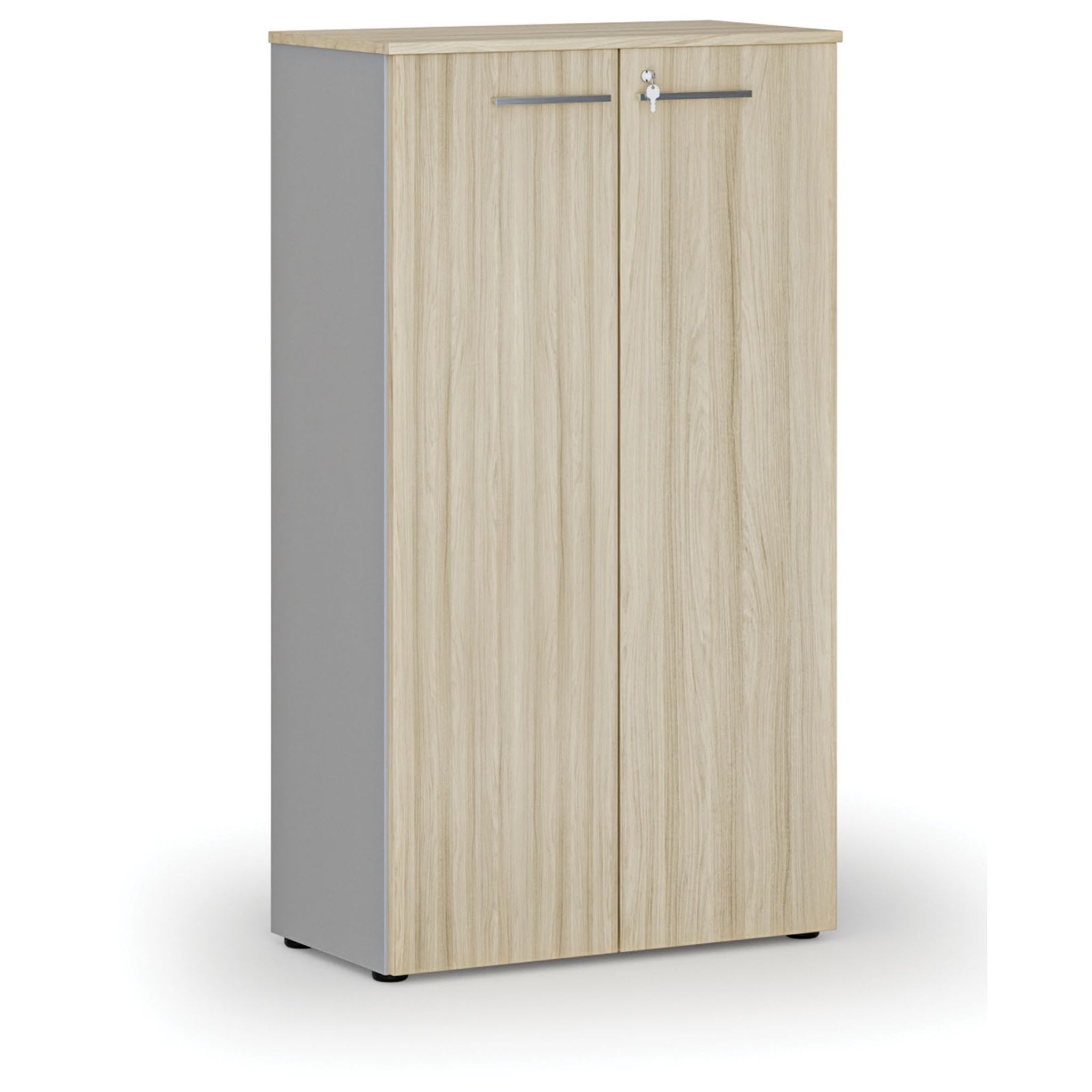 Szafa biurowa z drzwiami PRIMO GRAY, 800 x 420 x 1434 mm, szary/dąb naturalny