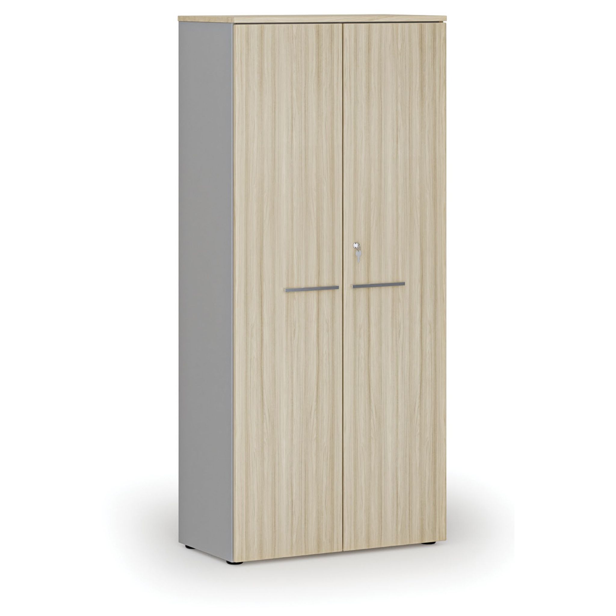 Szafa biurowa z drzwiami PRIMO GRAY, 800 x 420 x 1781 mm, szary/dąb naturalny