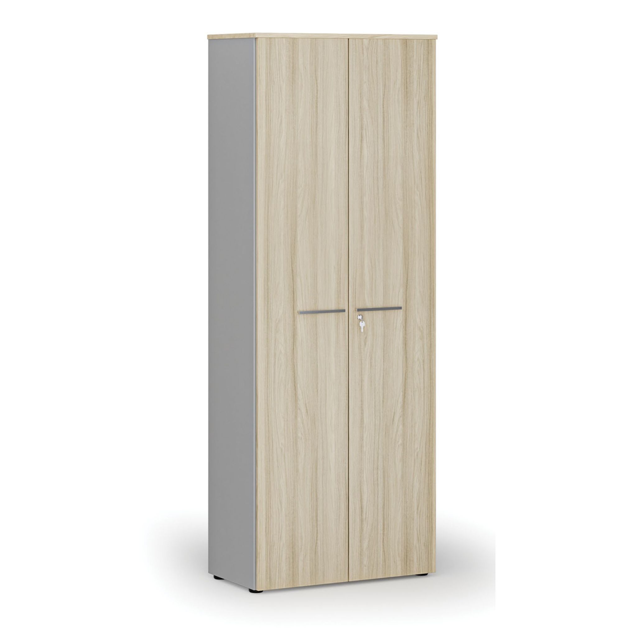 Szafa biurowa z drzwiami PRIMO GRAY, 800 x 420 x 2128 mm, szary/dąb naturalny