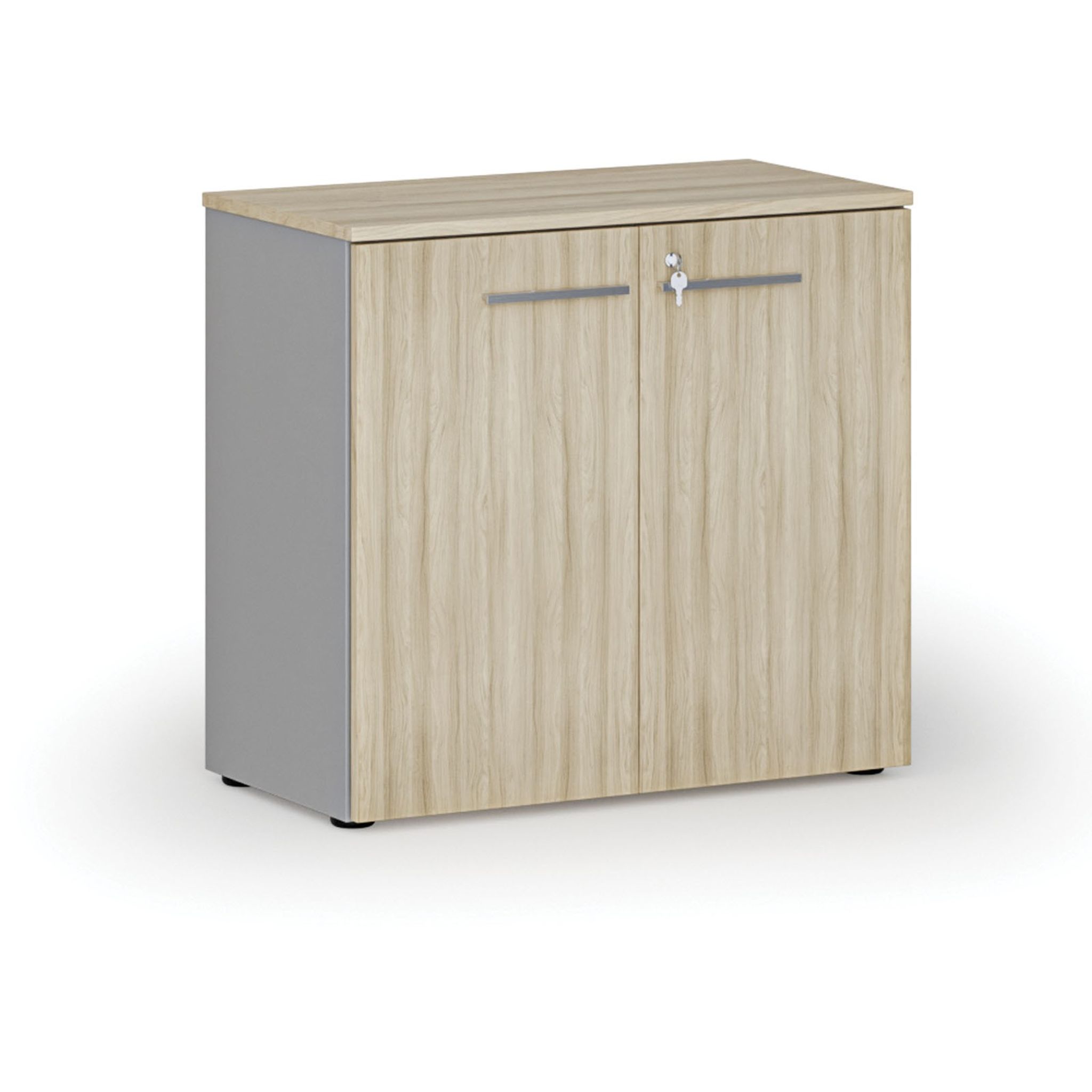 Szafa biurowa z drzwiami PRIMO GRAY, 800 x 420 x 740 mm, szary/dąb naturalny