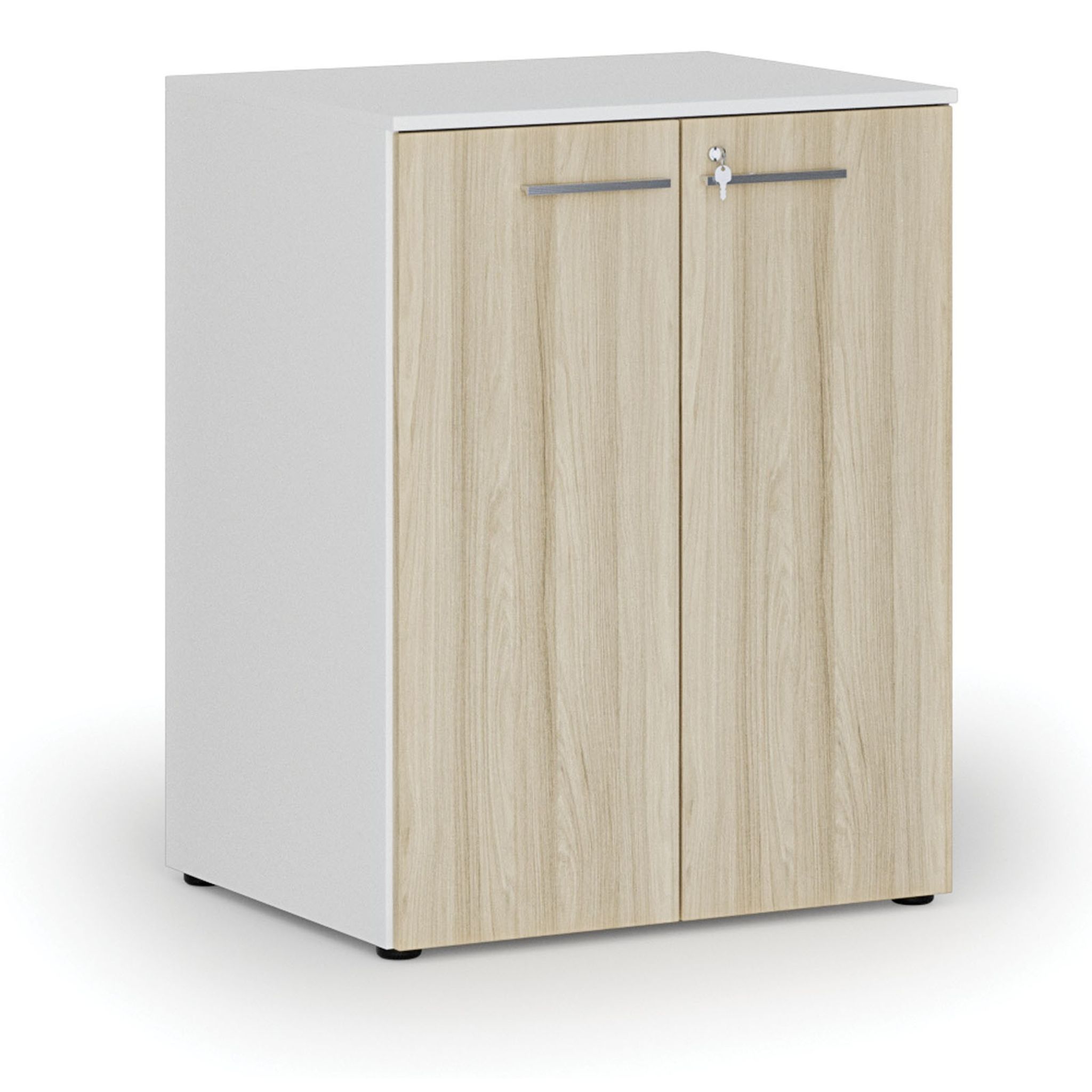 Szafa biurowa z drzwiami PRIMO WHITE, 2 półki, 800 x 640 x 1027 mm, biały/dąb naturalny