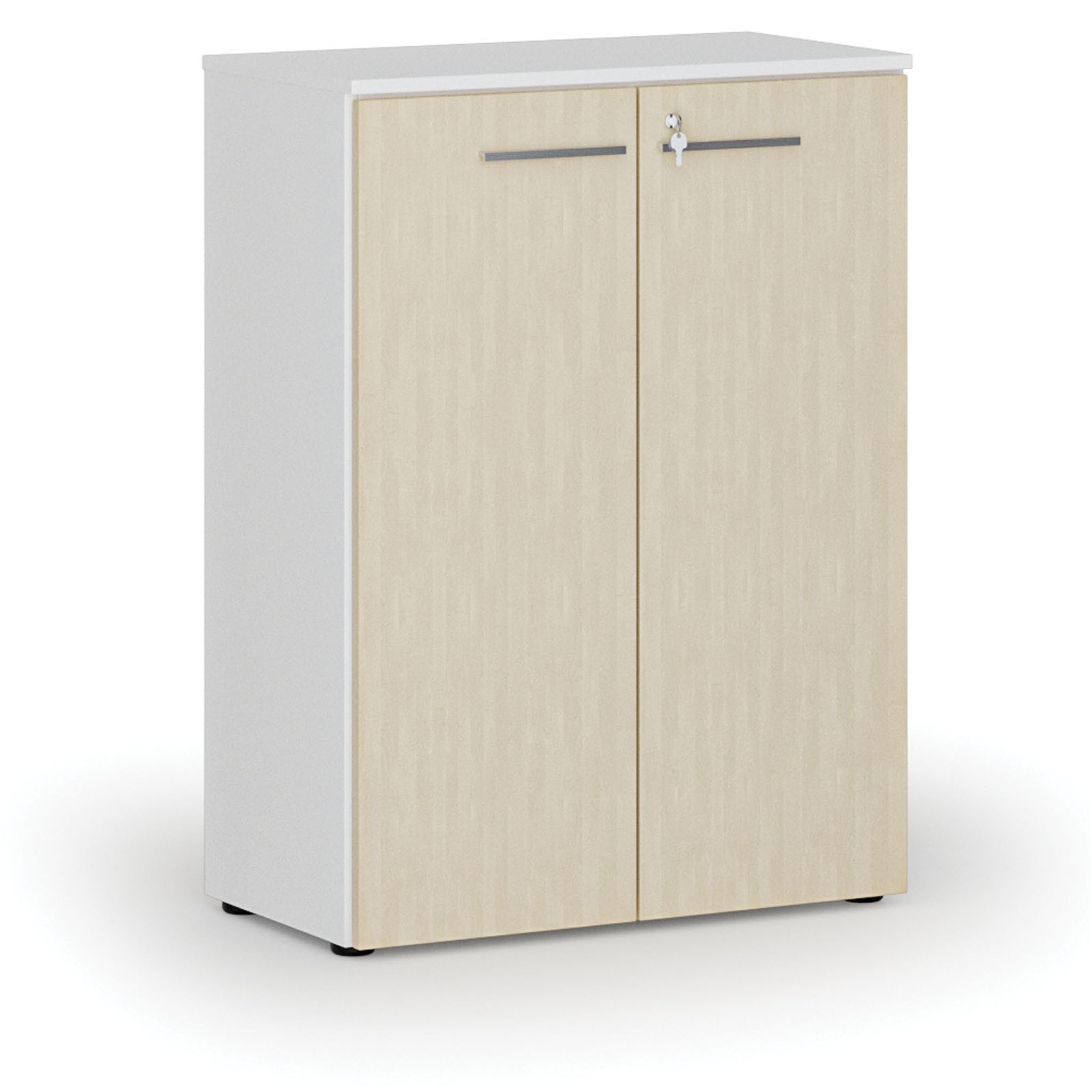 Szafa biurowa z drzwiami PRIMO WHITE, 800 x 420 x 1087 mm, biały/brzoza