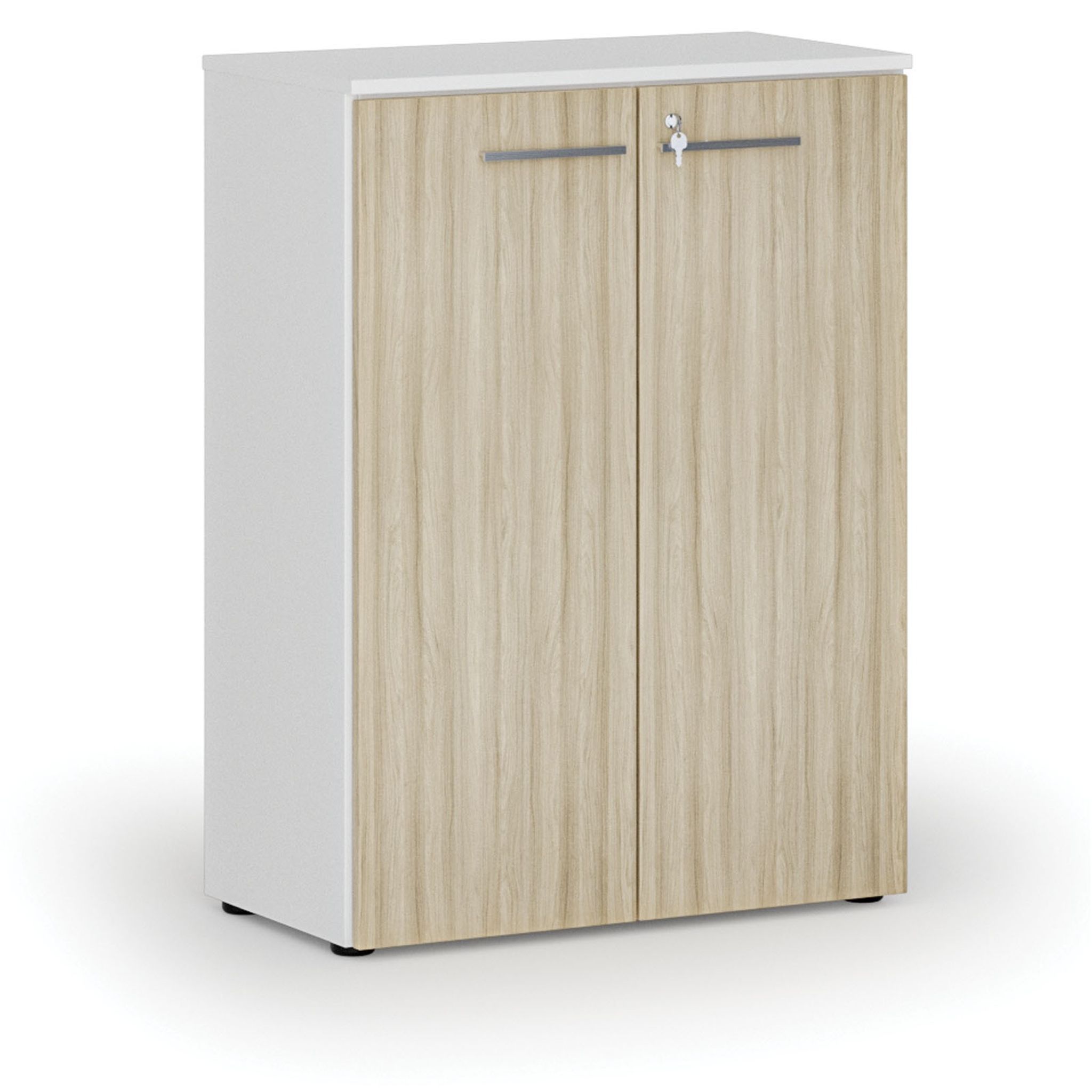 Szafa biurowa z drzwiami PRIMO WHITE, 800 x 420 x 1087 mm, biały/dąb naturalny