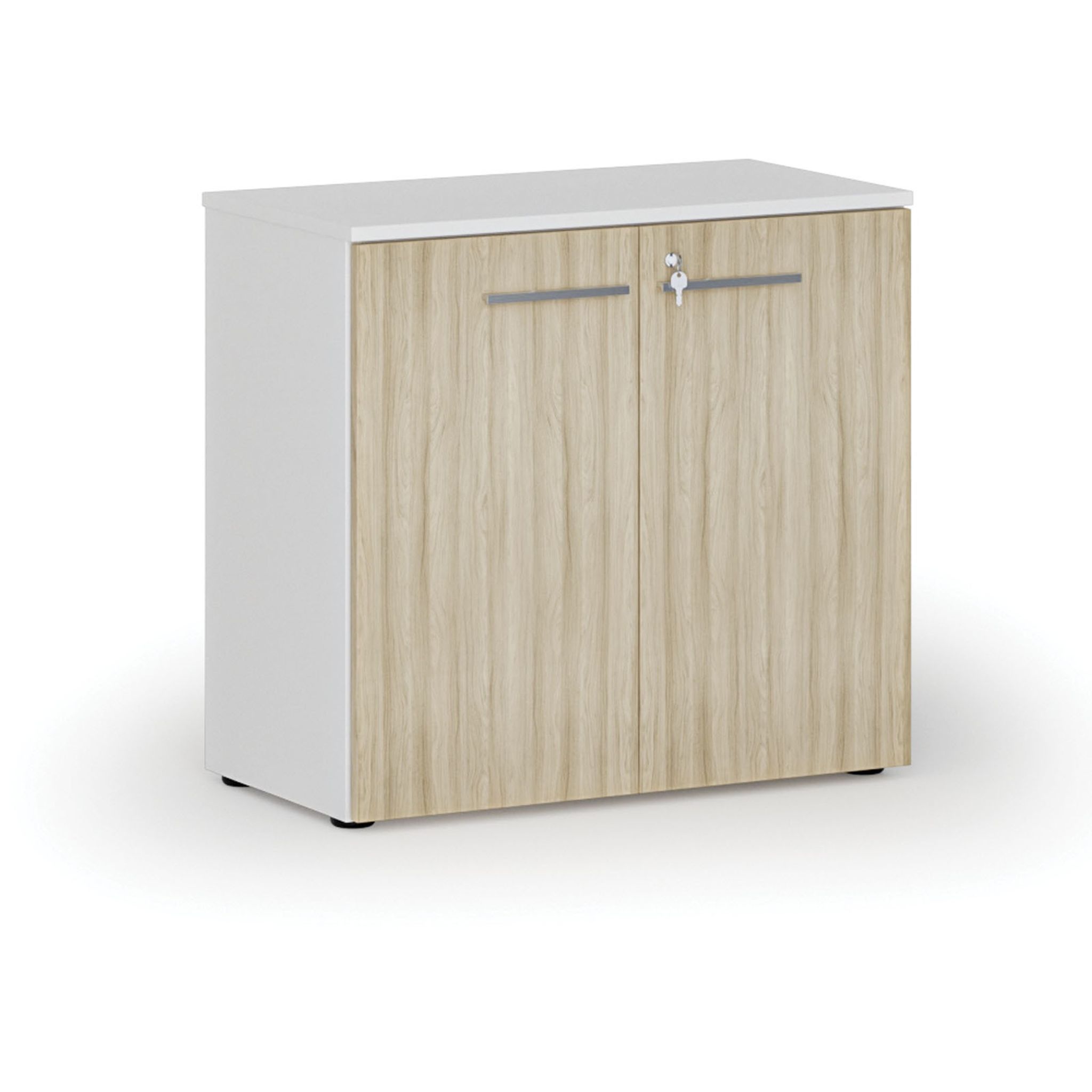 Szafa biurowa z drzwiami PRIMO WHITE, 800 x 420 x 740 mm, biały/dąb naturalny