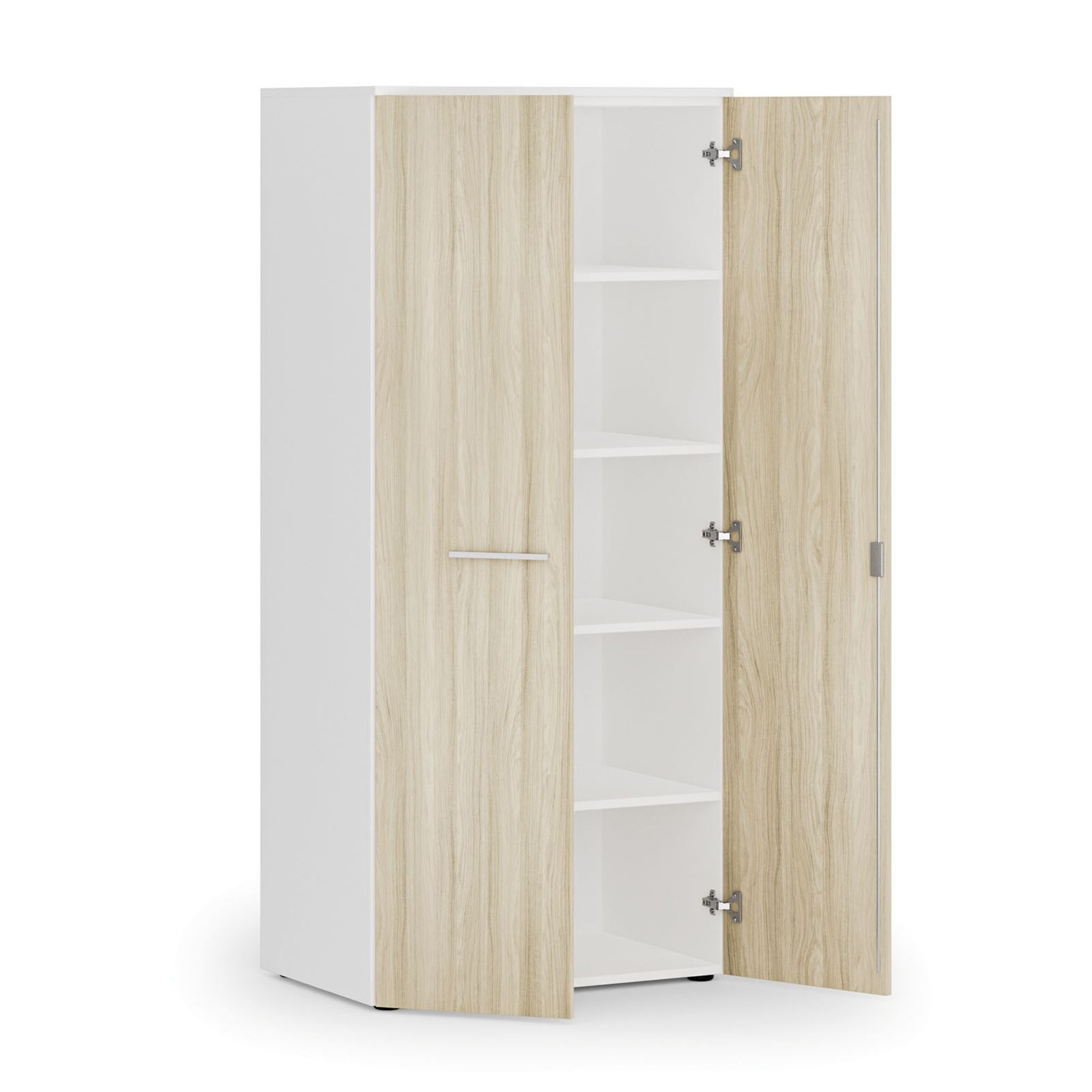 Szafa biurowa z drzwiami PRIMO WHITE, 800 x 500 x 1781 mm, biały/dąb naturalny