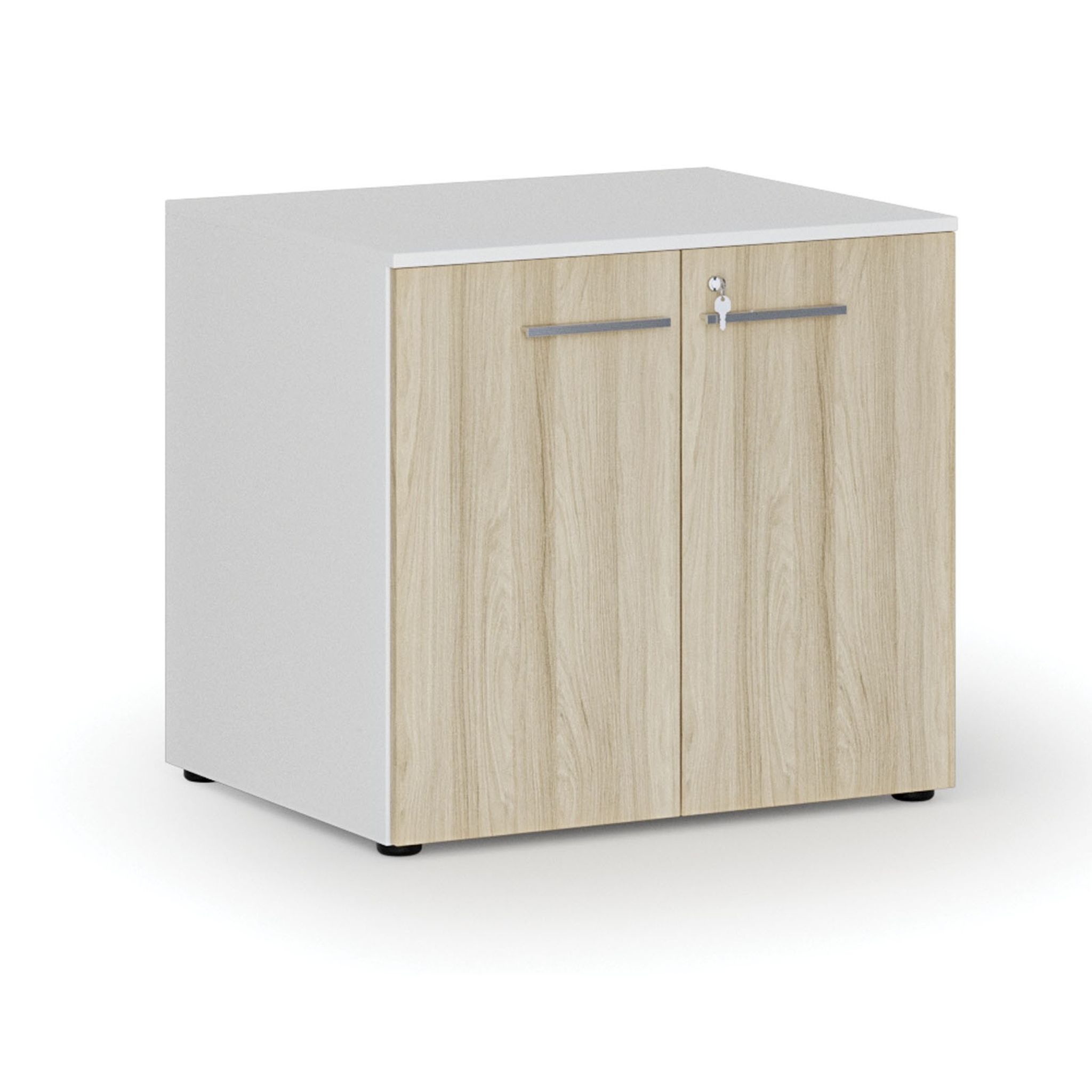 Szafa biurowa z drzwiami PRIMO WHITE, 800 x 640 x 735 mm, biały/dąb naturalny