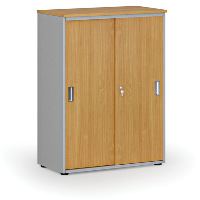 Szafa biurowa z drzwiami przesuwnymi PRIMO GRAY, 1087 x 800 x 420 mm, szary/buk