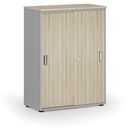 Szafa biurowa z drzwiami przesuwnymi PRIMO GRAY, 800 x 420 x 1087 mm, szary/dąb naturalny