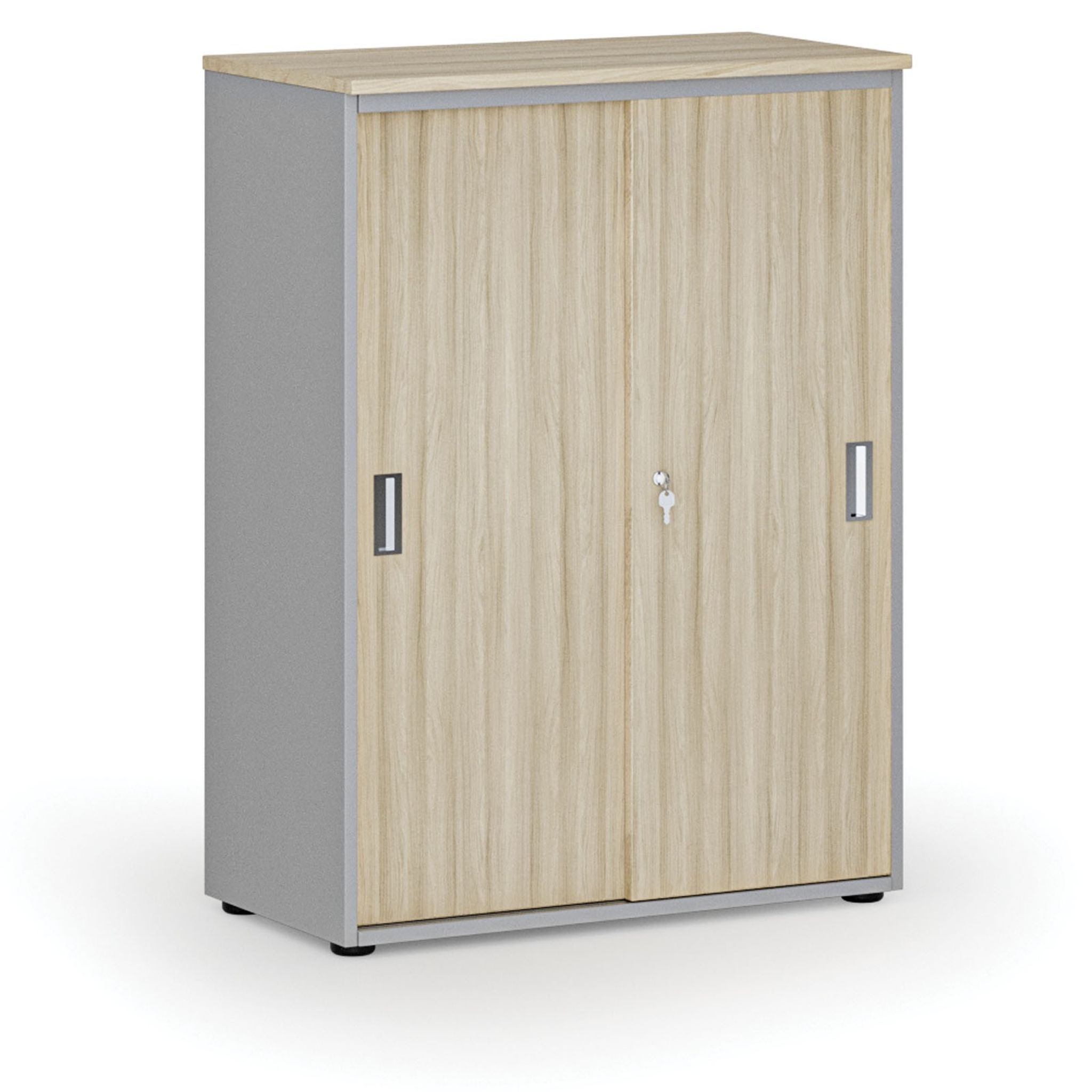 Szafa biurowa z drzwiami przesuwnymi PRIMO GRAY, 800 x 420 x 1087 mm, szary/dąb naturalny