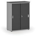 Szafa biurowa z drzwiami przesuwnymi PRIMO GRAY, 800 x 420 x 1087 mm, szary/grafit