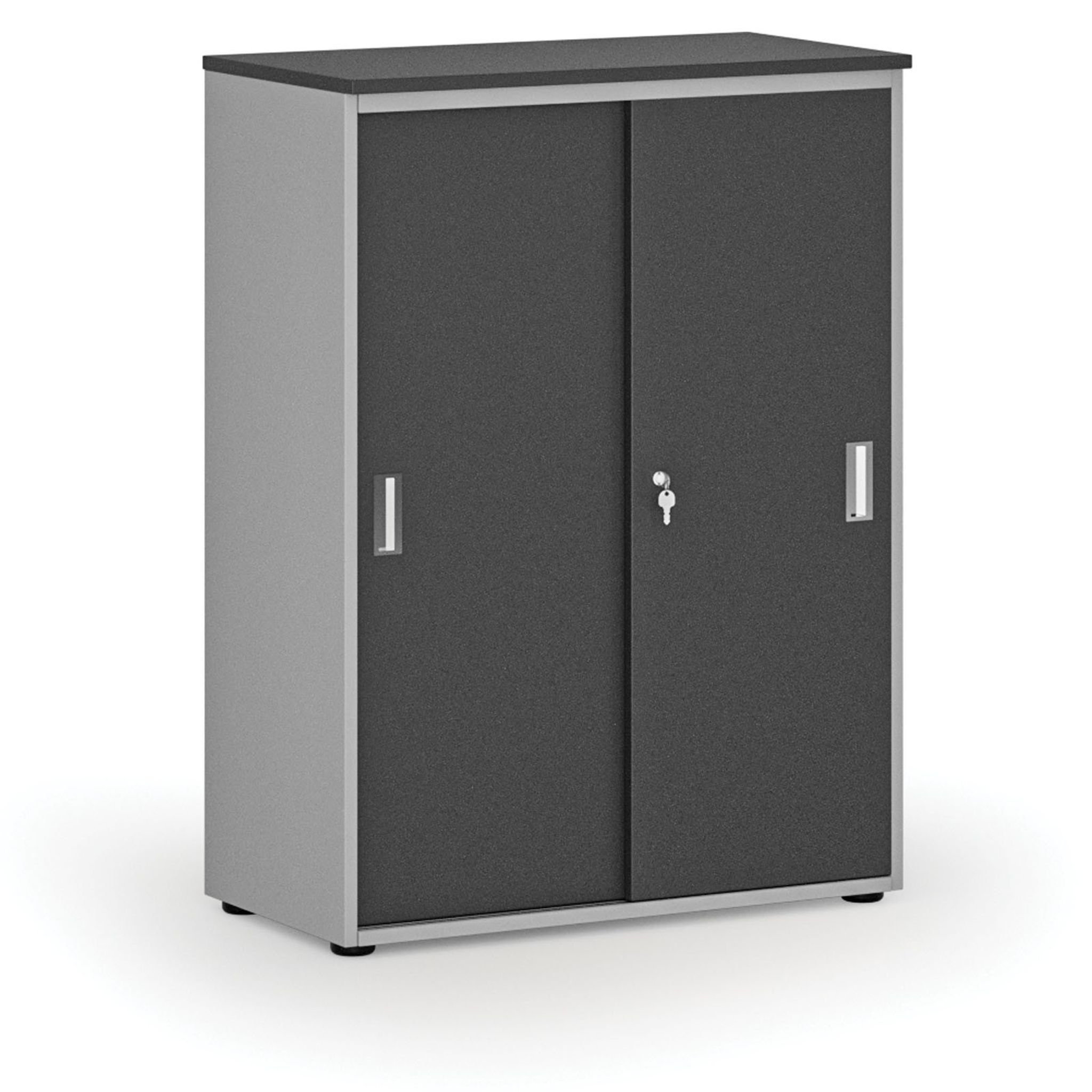 Szafa biurowa z drzwiami przesuwnymi PRIMO GRAY, 800 x 420 x 1087 mm, szary/grafit