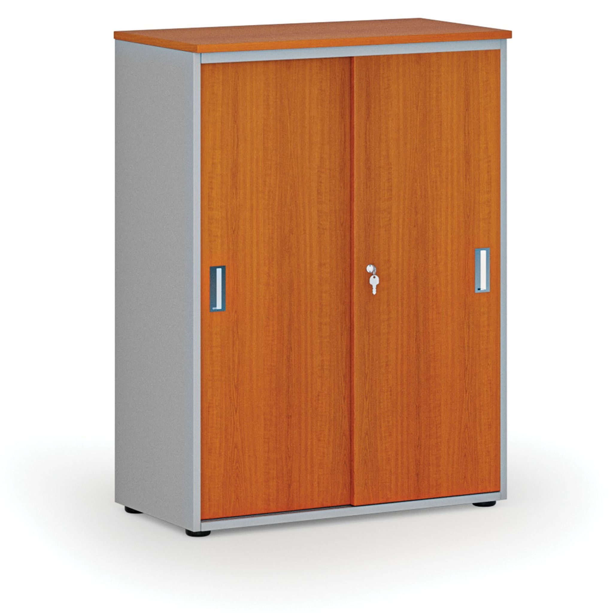 Szafa biurowa z drzwiami przesuwnymi PRIMO GRAY, 800 x 420 x 1087 mm, szary/wiśnia