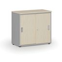 Szafa biurowa z drzwiami przesuwnymi PRIMO GRAY, 800 x 420 x 740 mm, szary/brzoza
